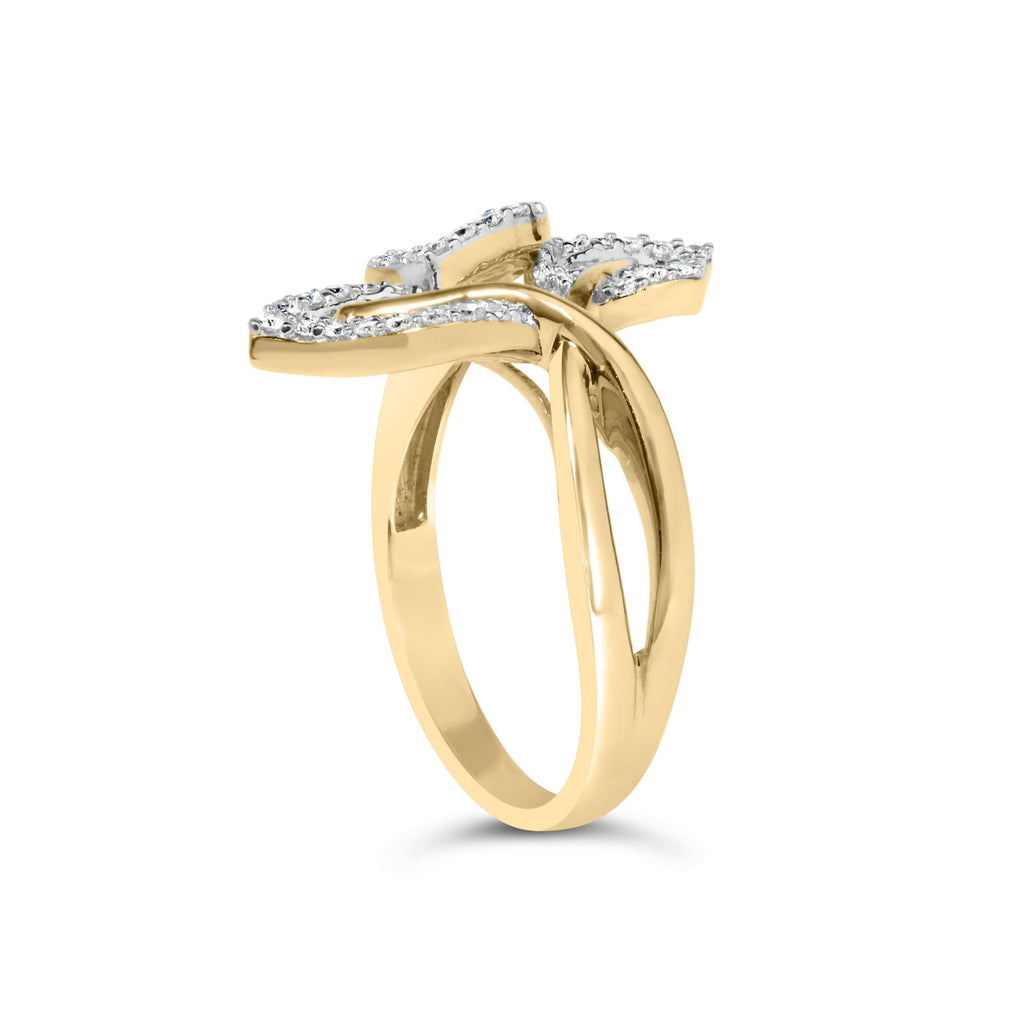 Anello a tripla foglia con taglio baguette e diamanti rotondi da 1/2 carati placcato oro giallo 18 carati in argento sterling 925 (colore IJ, purezza I1-I2) - Friggin Jewelry