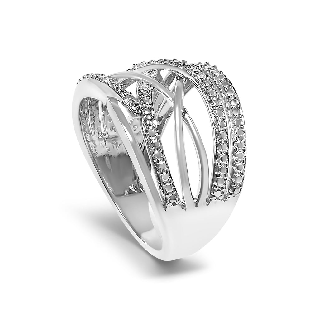 Anillo cruzado con detalles de diamantes en plata de ley 925 (color IJ, claridad I2-I3) - Friggin Jewelry
