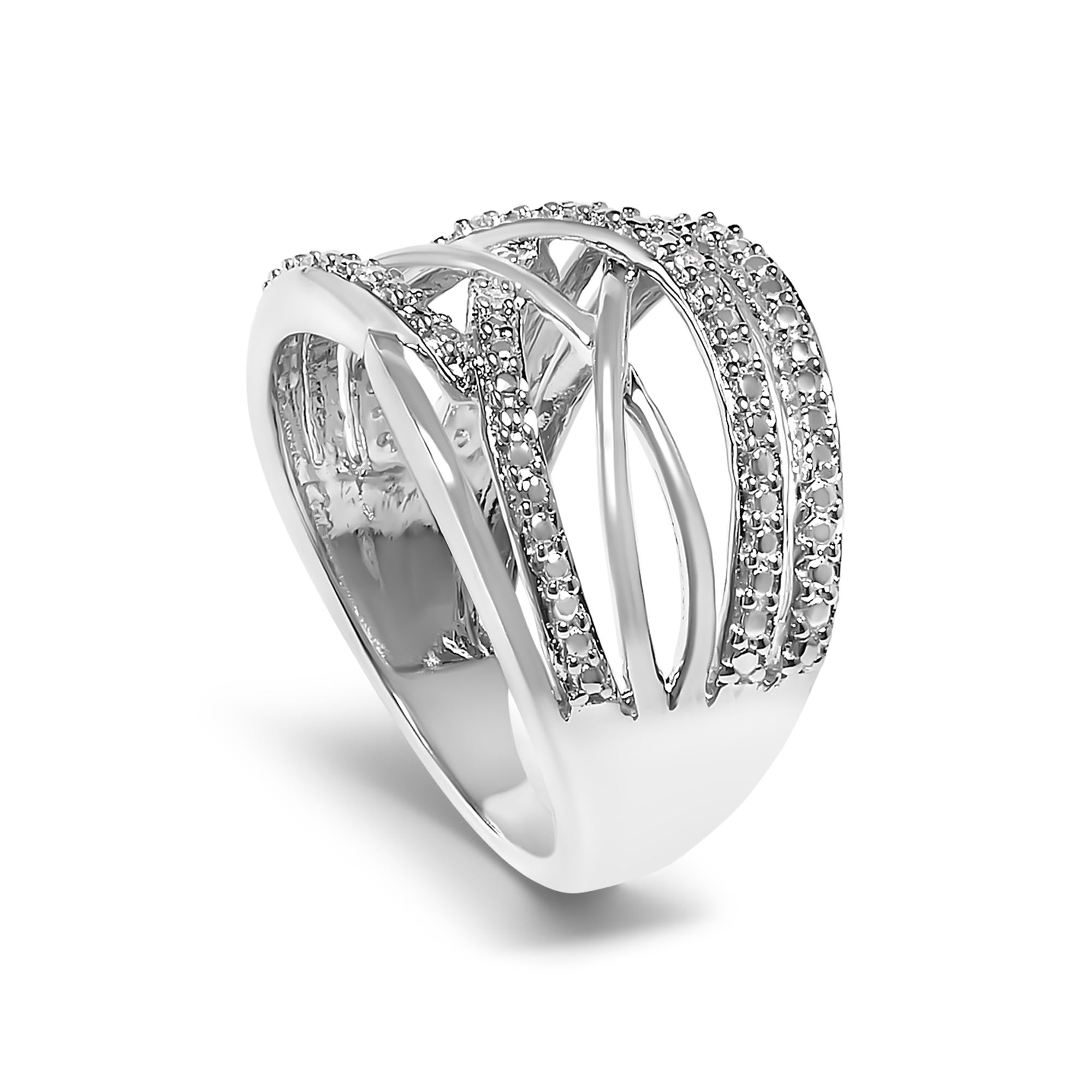 .925 Sterling Silver Diamond Accent Crossover Ring (I-J Color, I2-I3 Clarity) - Friggin Jewelry