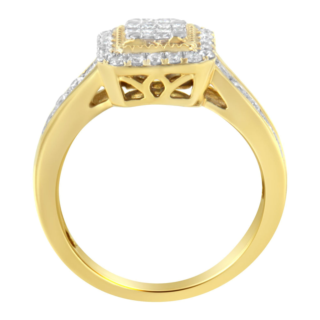 Anello da cocktail in oro giallo 10 carati con diamanti (5/8 carati, colore HI, purezza SI2-I1) - Friggin Jewelry