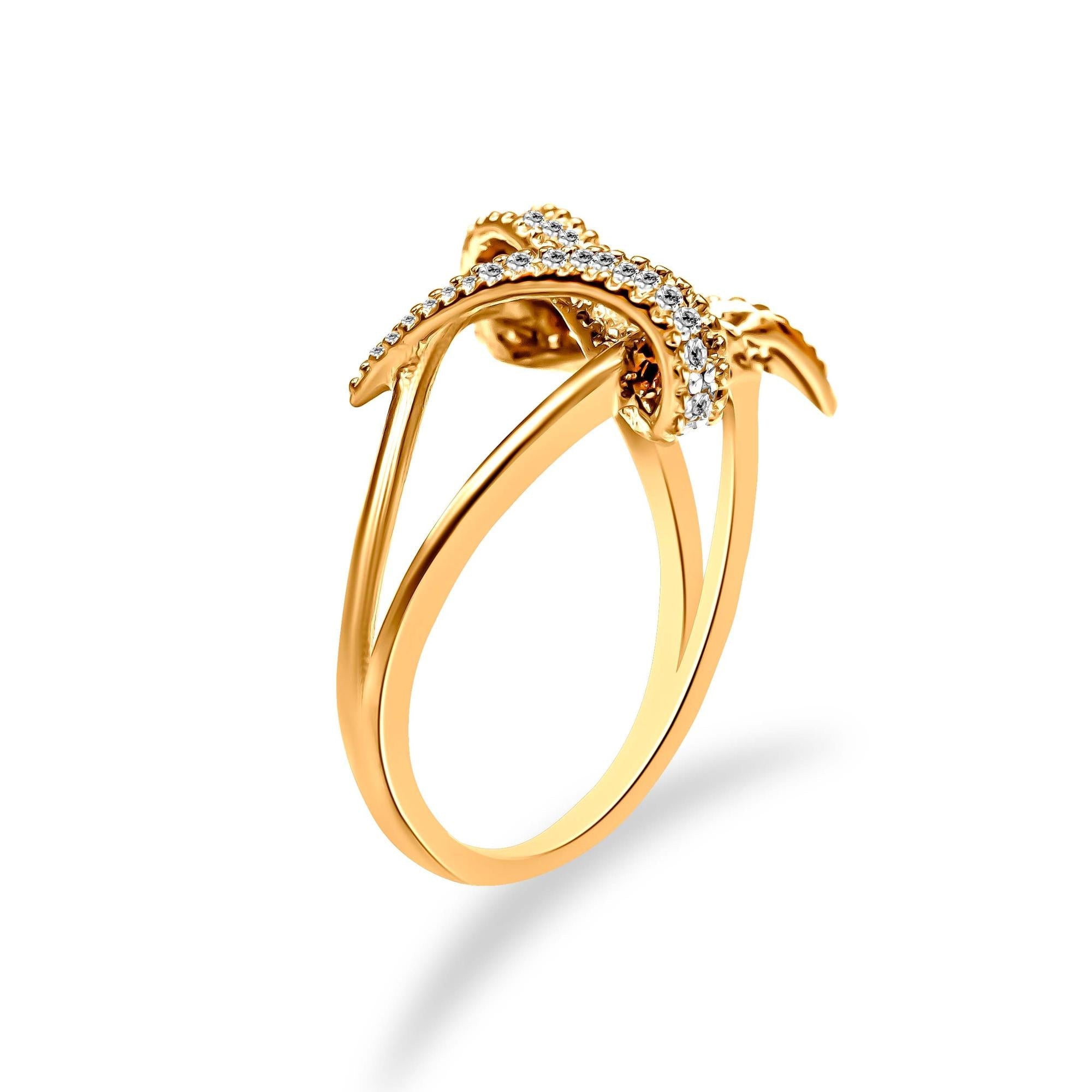 14K Yellow Gold Plated .925 Sterling Silver 1/4 Cttw Diamond Interlocking Bypass Ring (I-J Color, I1-I2 Clarity) - Friggin Jewelry