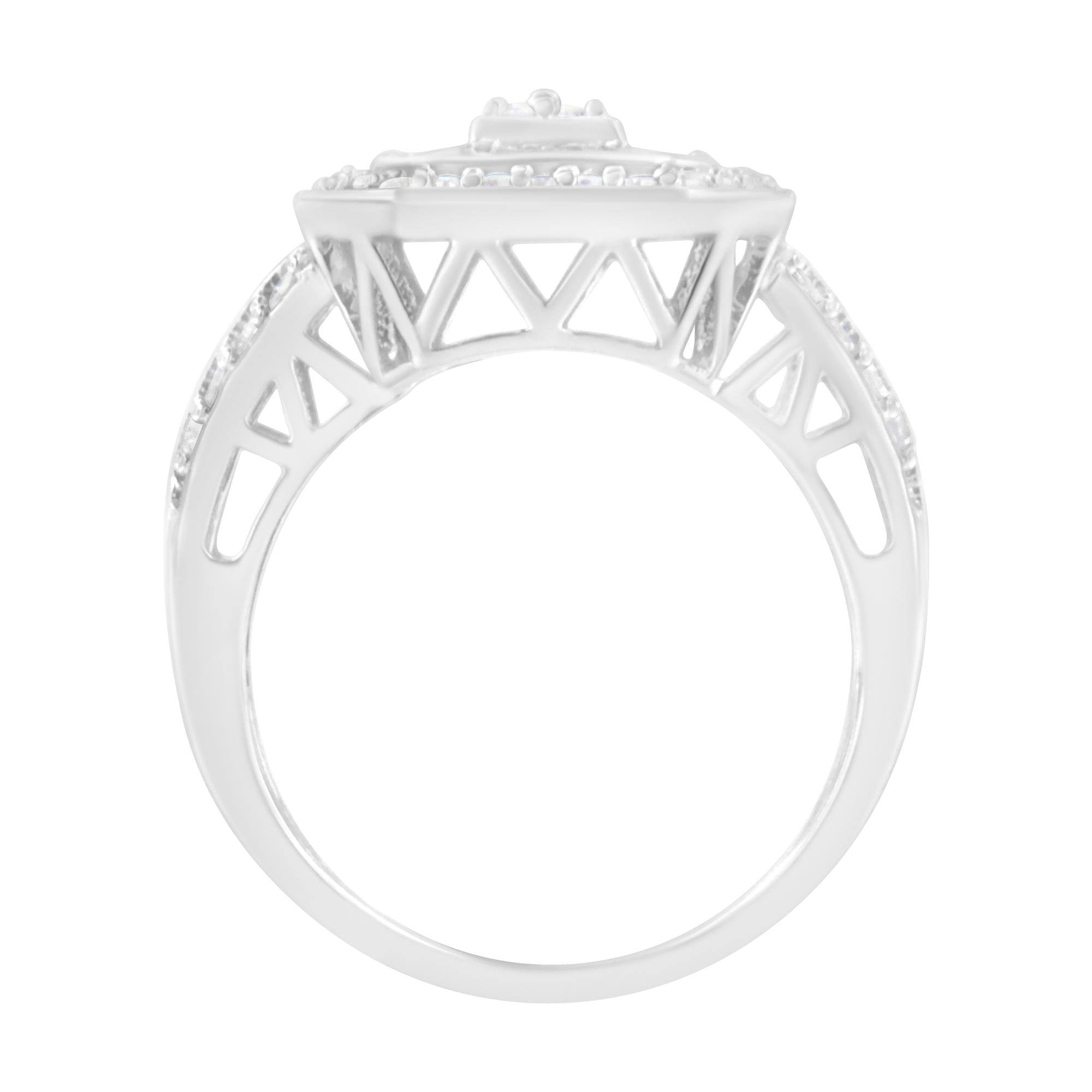 Anello cattedrale in argento sterling 925 con diamanti taglio baguette e taglio rotondo (0,75 ct, colore HI, purezza I2-I3) - Friggin Jewelry