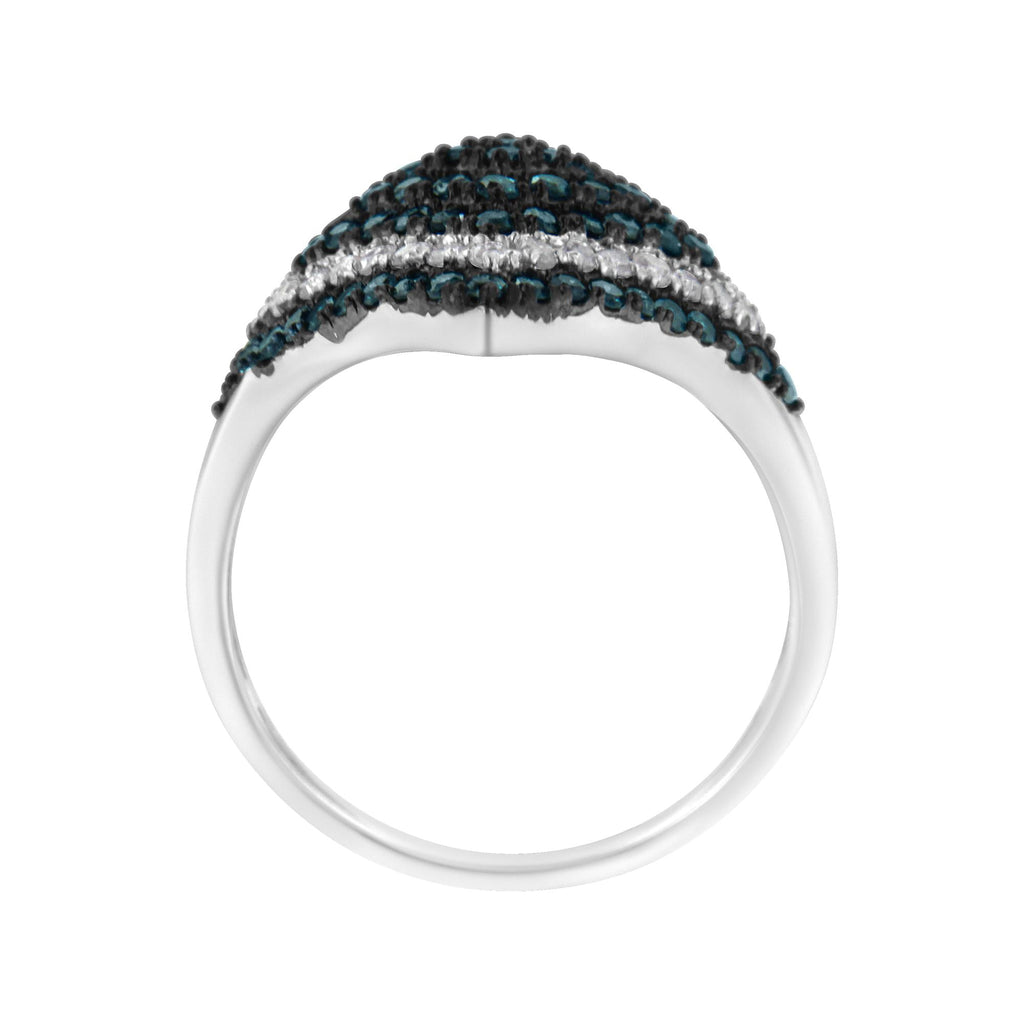 .925 Sterling Silver 1 cttw White and Treated Blue Diamond Rhombus Cocktail Ring (Blue, I3) - Friggin Jewelry