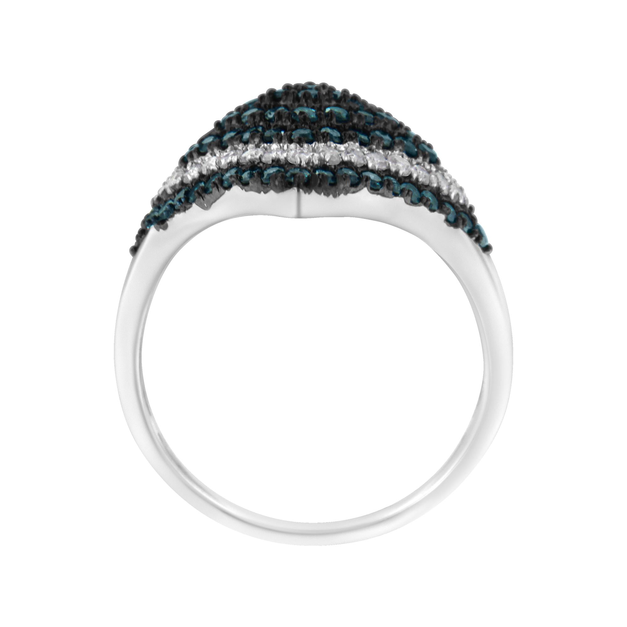 .925 Sterling Silver 1 cttw White and Treated Blue Diamond Rhombus Cocktail Ring (Blue, I3) - Friggin Jewelry