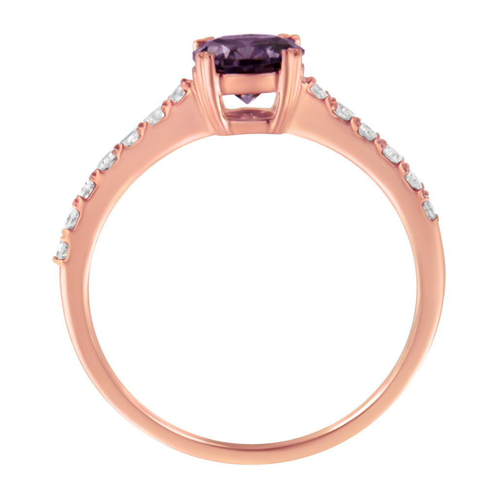 Anello Halo in oro rosa 10 carati con diamanti da 1/4 carati e pietre preziose da 6 mm (colore HI, purezza I1-I2) - Friggin Jewelry