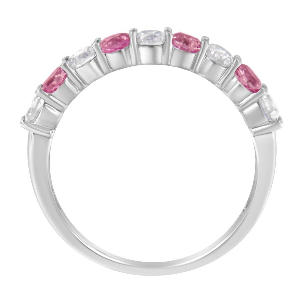 10KT White Gold 1/2 cttw Diamond and 3MM Created Gemstone Band Ring (H-I, I1-I2) - Friggin Jewelry