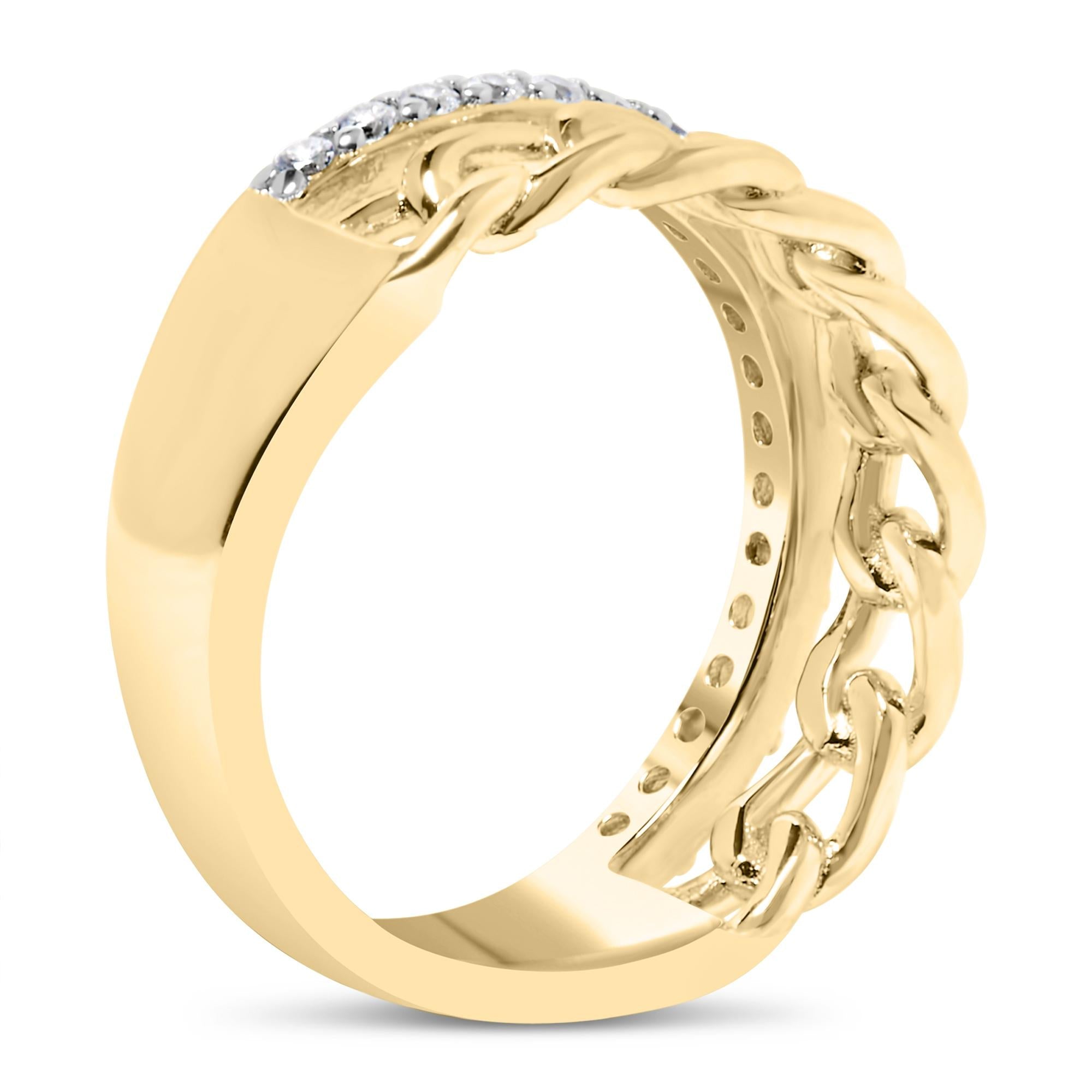 10K Yellow Gold 1/5 Cttw Diamond Cuban Link Ring Band (I-J Color, I2-I3 Clarity) - Friggin Jewelry