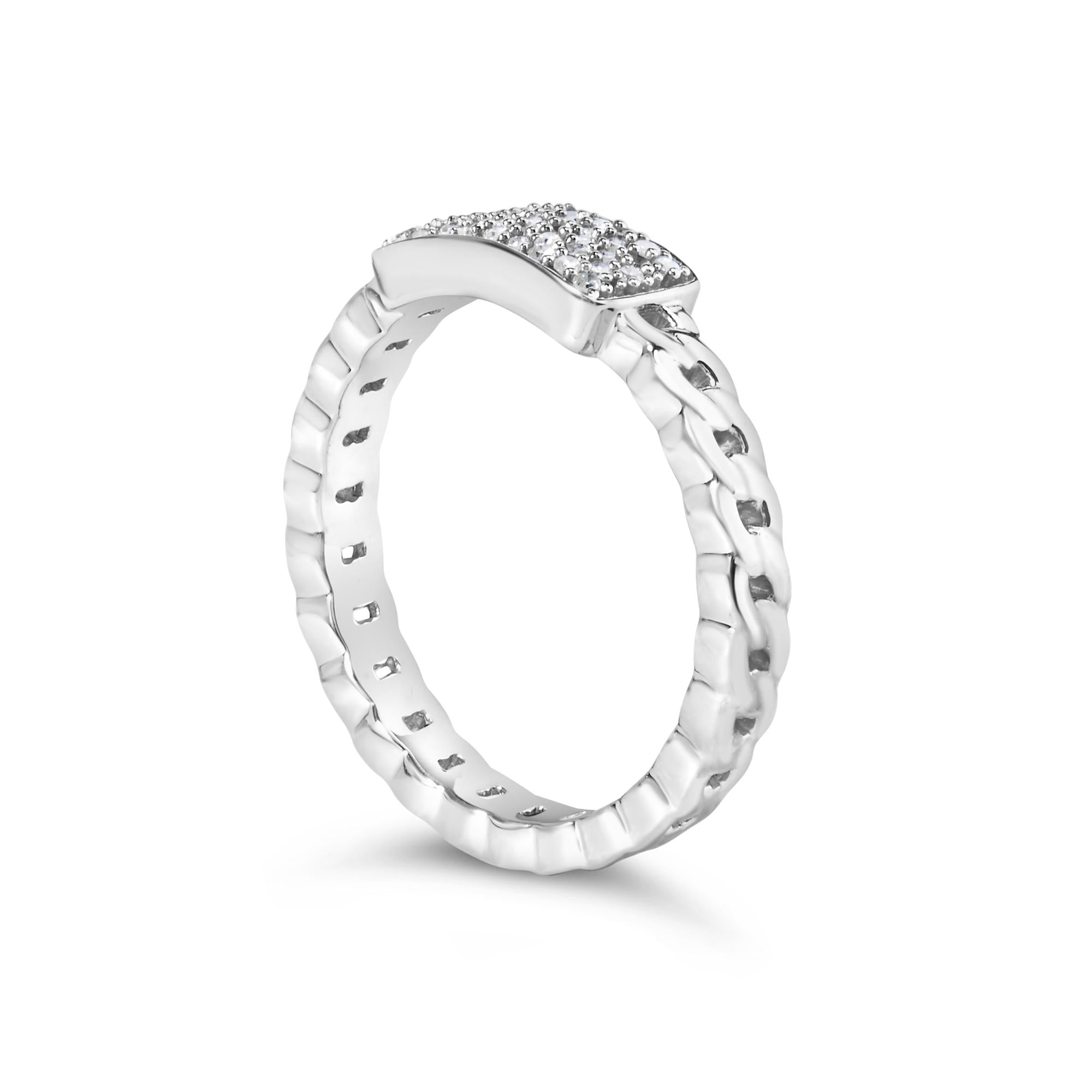 .925 Sterling Silver 1/5 Cttw Diamond ID and Cuban Link Band Ring (I-J Color, I2-I3 Clarity) - Friggin Jewelry