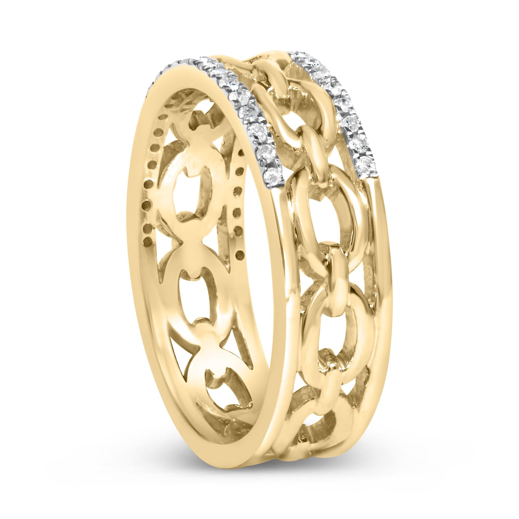 10K Yellow Gold 1/5 Cttw Diamond Two Row Cuban Link Ring - Friggin Jewelry