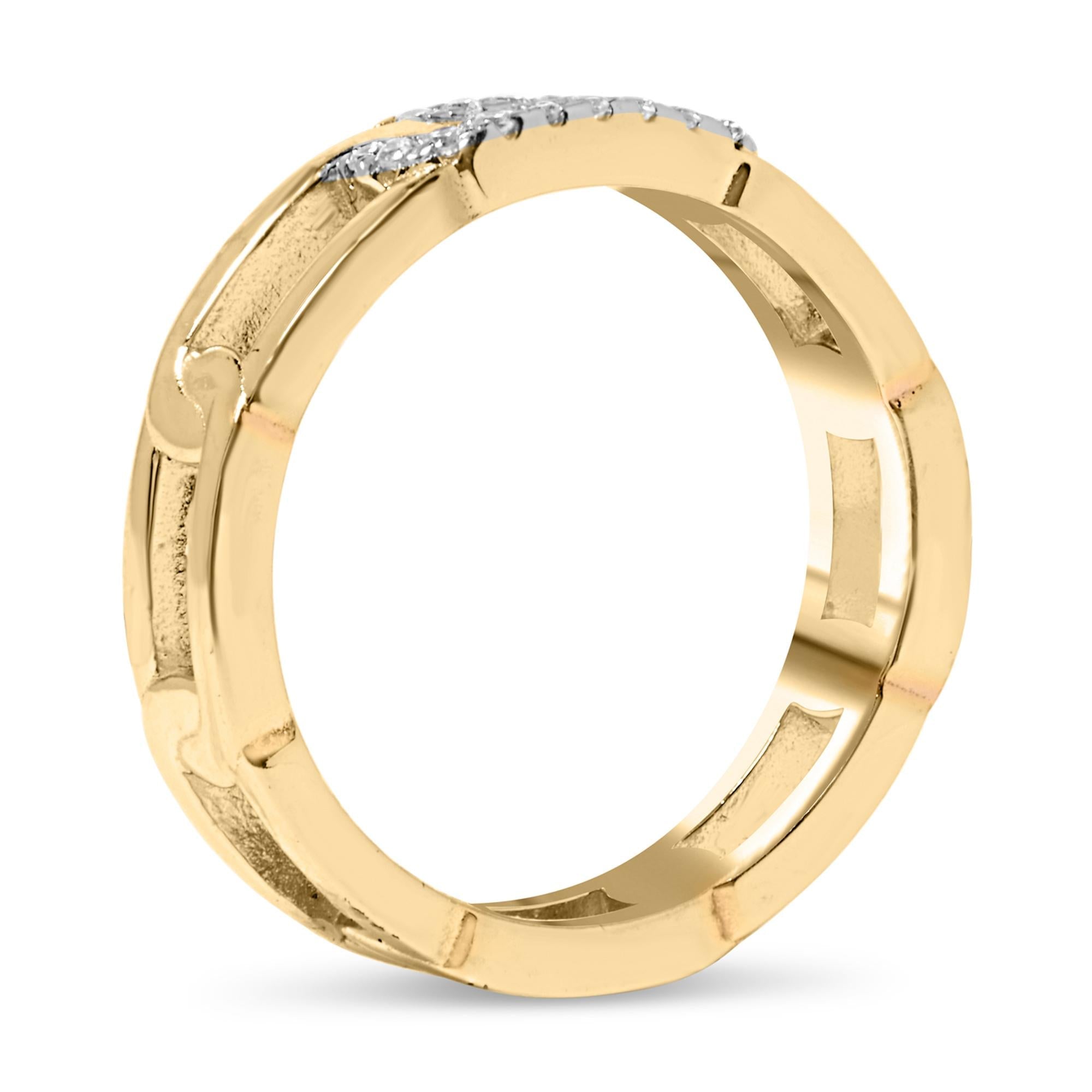 10K Yellow Gold Diamond Accent Paperclip Band Ring (I-J Color, I2-I3 Clarity) - Friggin Jewelry