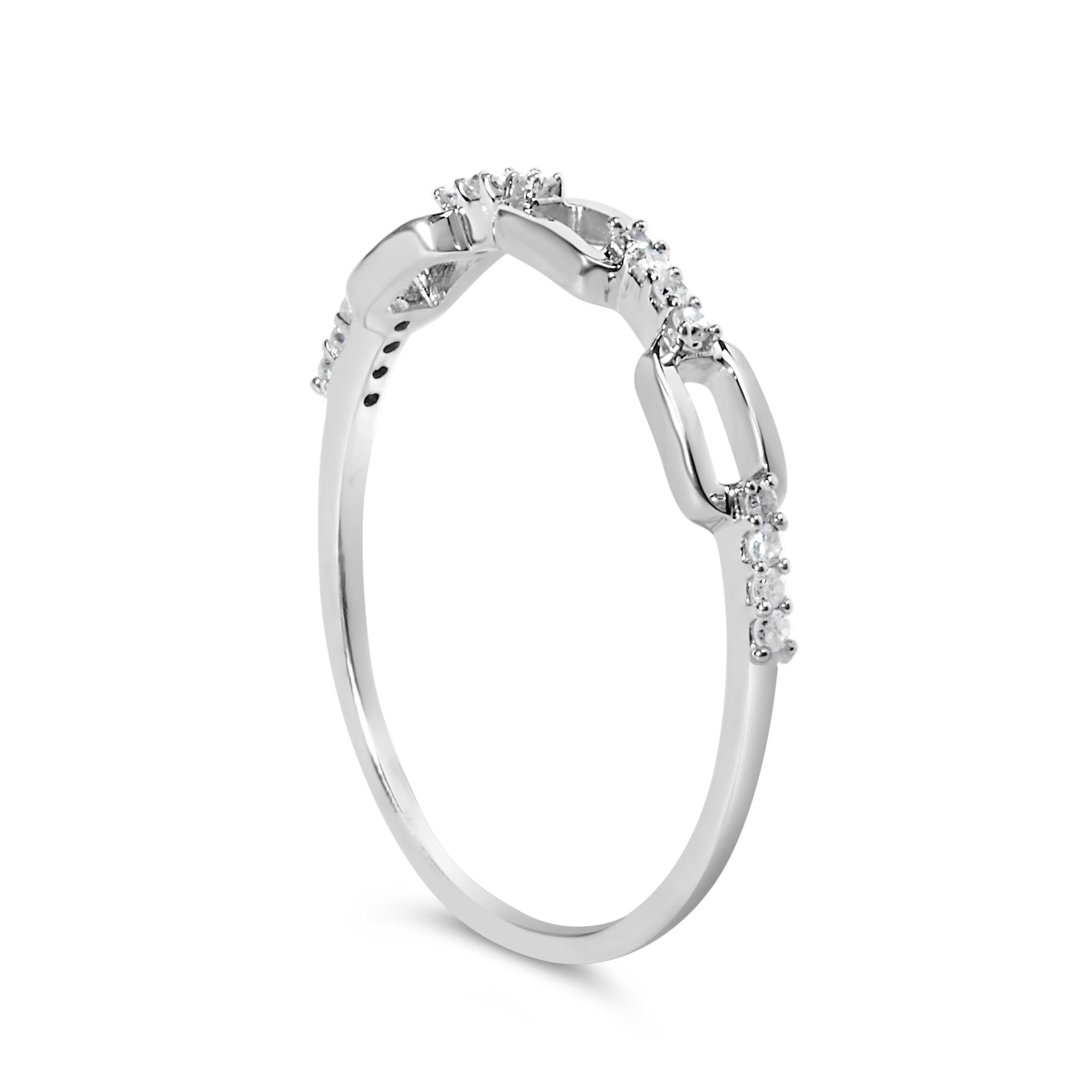 .925 Sterling Silver Diamond Accent Paperclip Band Ring (I-J Color, I2-I3 Clarity) - Friggin Jewelry