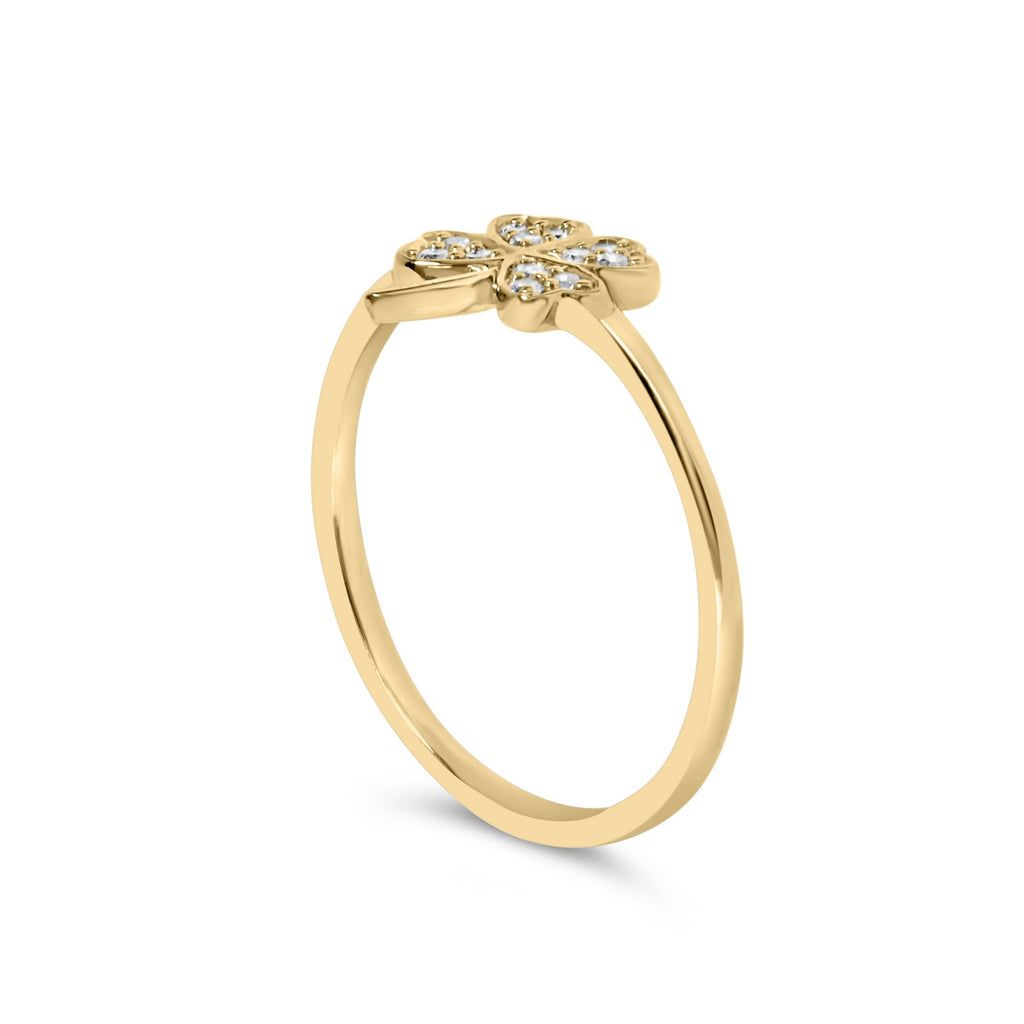 10K Yellow Gold Diamond Accent 4 Leaf Clover Ring (H-I Color, I1-I2 Clarity) - Friggin Jewelry