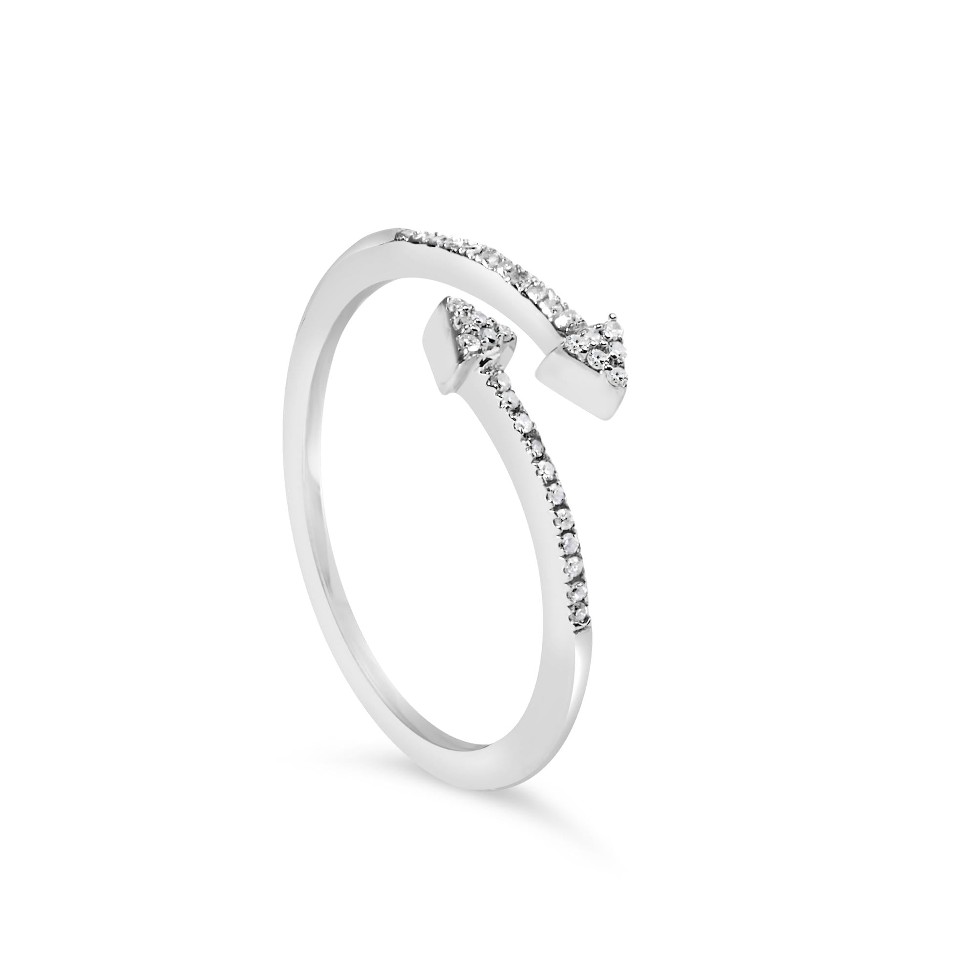 Anillo abierto con doble punta de flecha de diamantes de 1/5 quilates en plata de ley 925 (color IJ, claridad I2-I3) - Friggin Jewelry