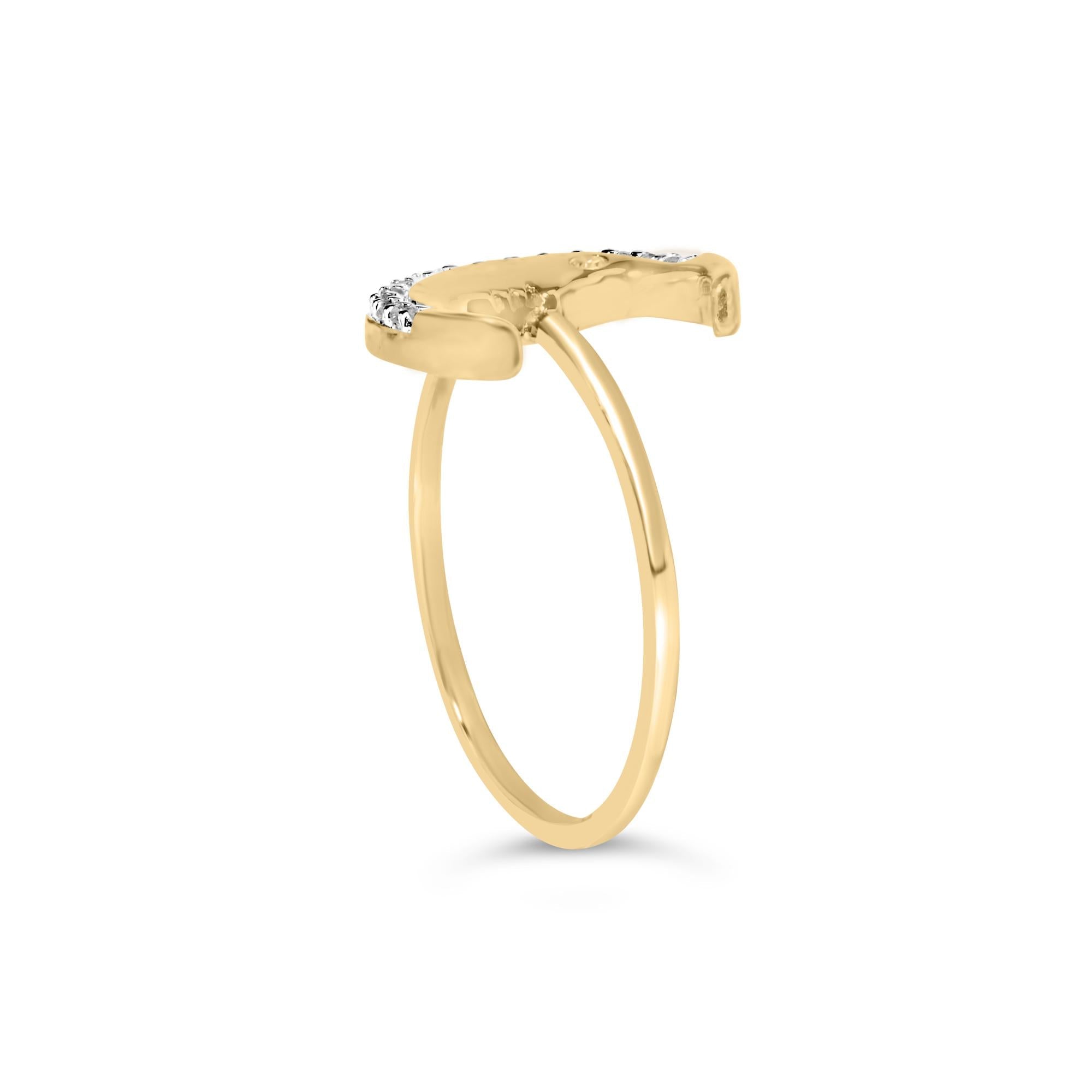 10K Yellow Gold 1/10 Cttw Diamond Crescent Moon Ring (I-J Color, I1-I2 Clarity) - Friggin Jewelry