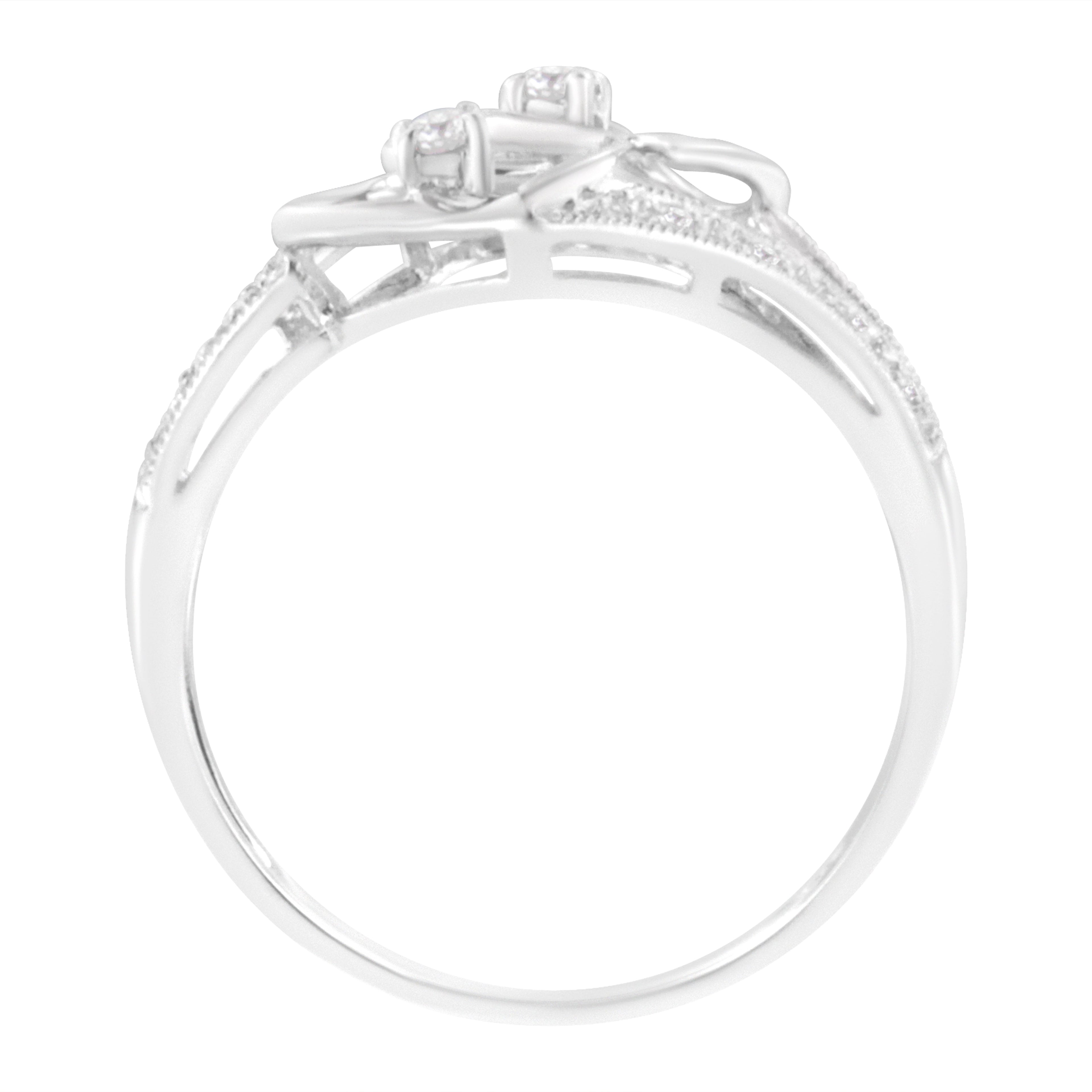 14KT White Gold 1/10 cttw Diamond Twin Heart Ring - Friggin Jewelry
