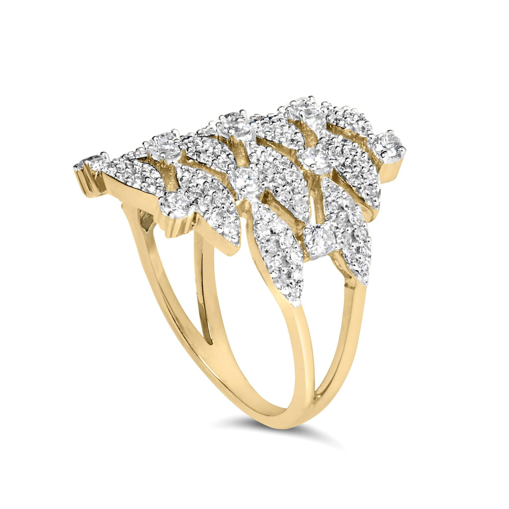 Anello da cocktail aperto geometrico in oro giallo 14 carati con diamanti da 1,0 ct (colore IJ, purezza I1-I2) - Friggin Jewelry