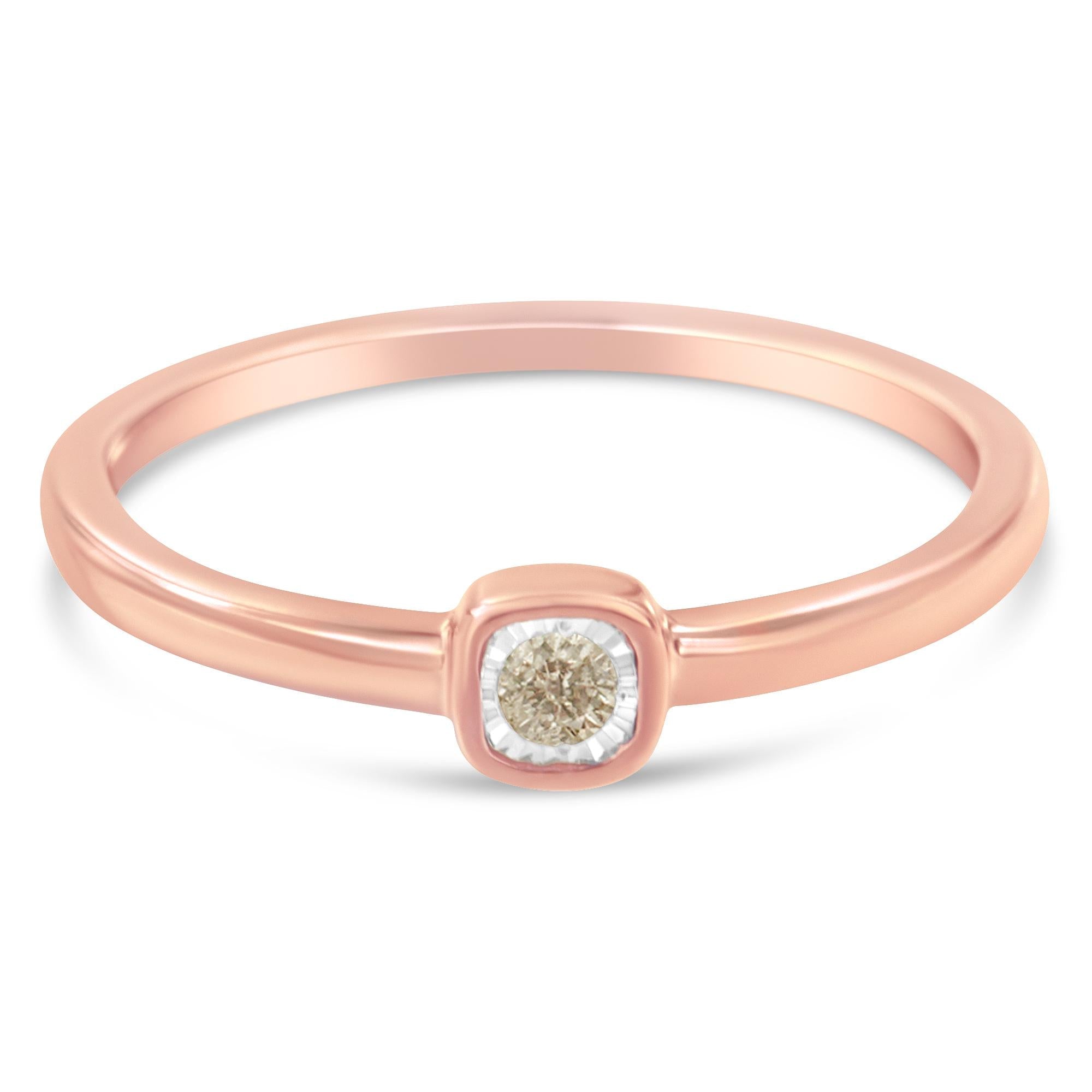 14K Rose Gold Plated .925 Sterling Silver 1/20 Carat Diamond Square Cushion-Shaped Miracle Set Petite Fashion Promise Ring (J-K Color, I1-I2 Clarity) - Friggin Jewelry