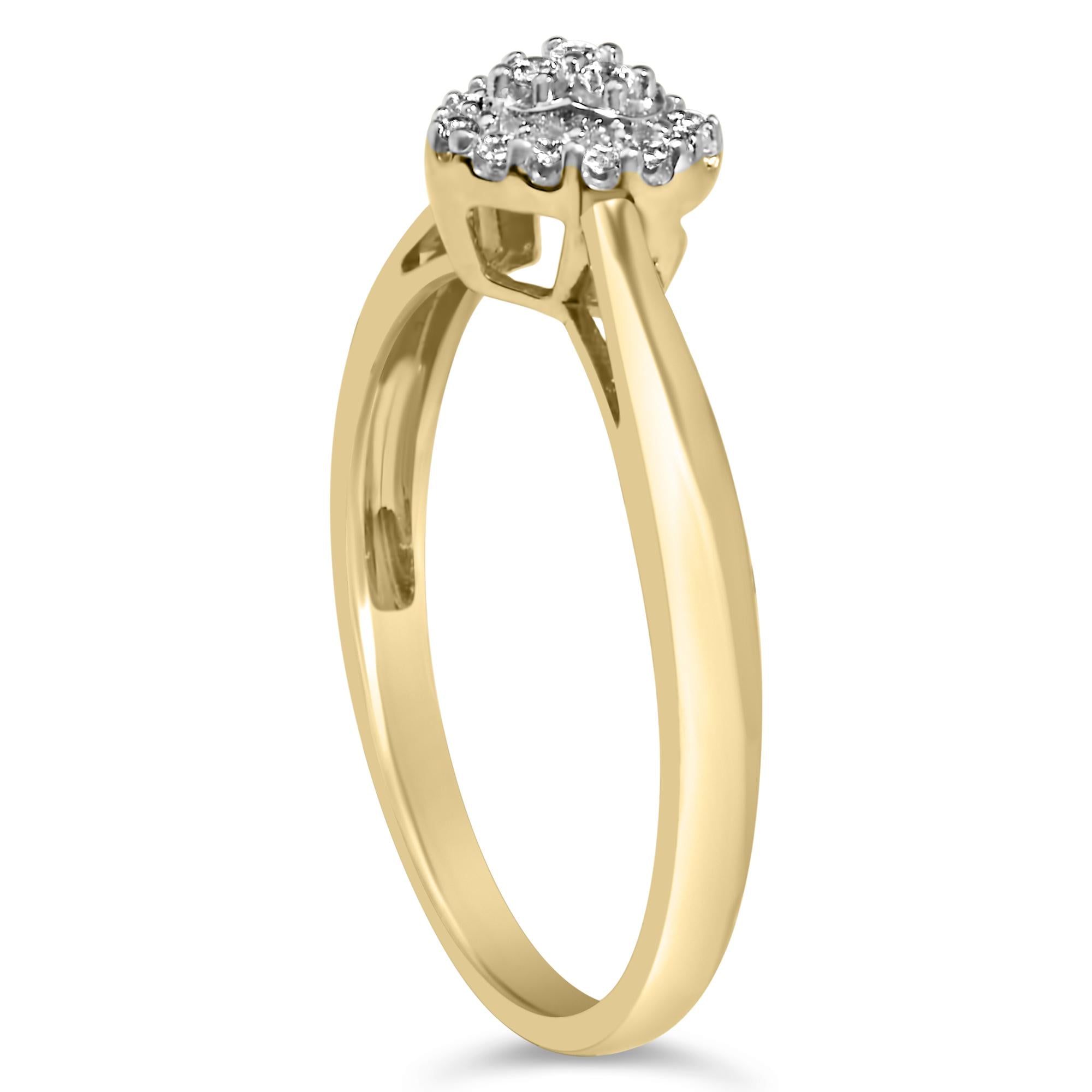 14K Yellow Gold Plated .925 Sterling Silver 1/10 Cttw Round-Cut Diamond Heart Engagement Ring (I-J Color, I3 Clarity) - Friggin Jewelry