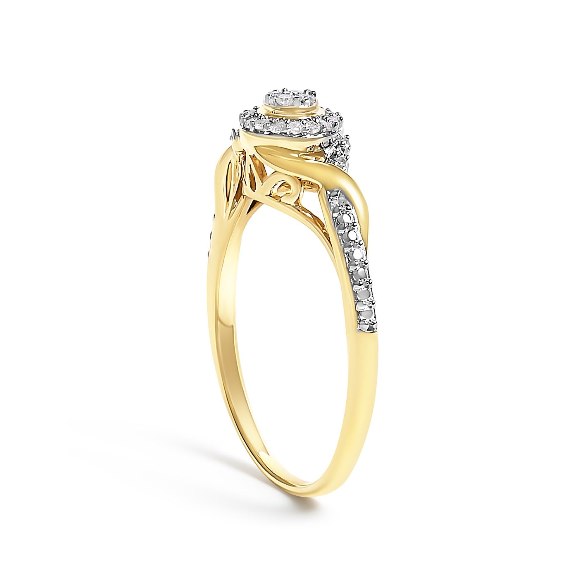 10K Yellow Gold 1/10 Cttw Diamond Swirl and Halo Promise Ring - Friggin Jewelry