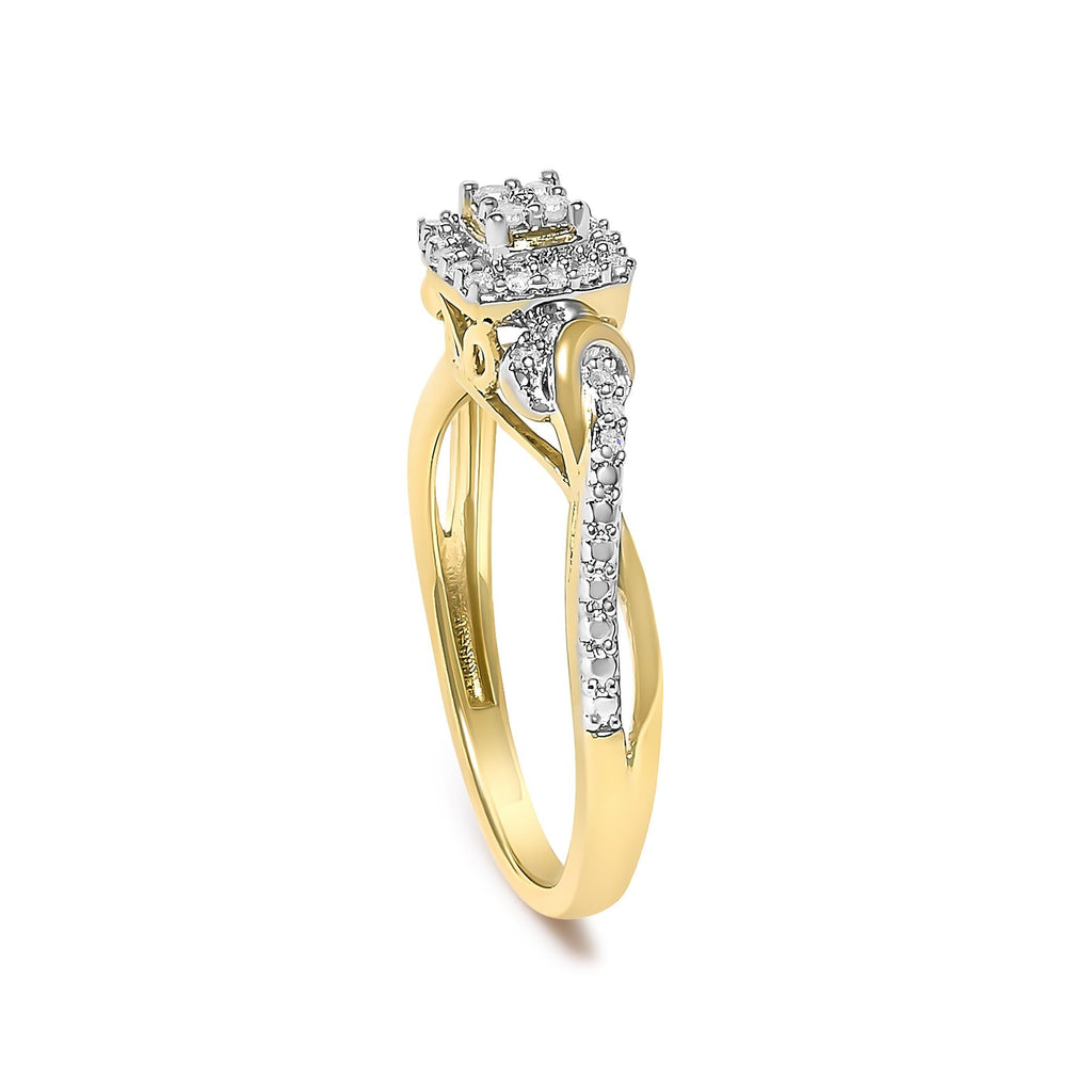 10K Yellow Gold Twisted Shank 1/10 Cttw Diamond Composite Halo Engagement Ring - Friggin Jewelry
