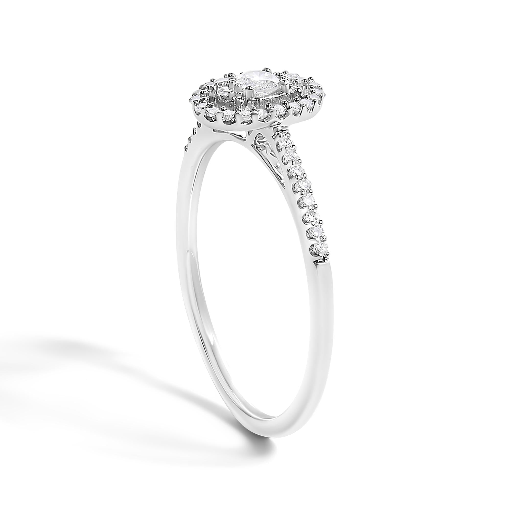 14K White Gold 1/5 Cttw Diamond Oval Shape With Halo Engagement Ring - Friggin Jewelry