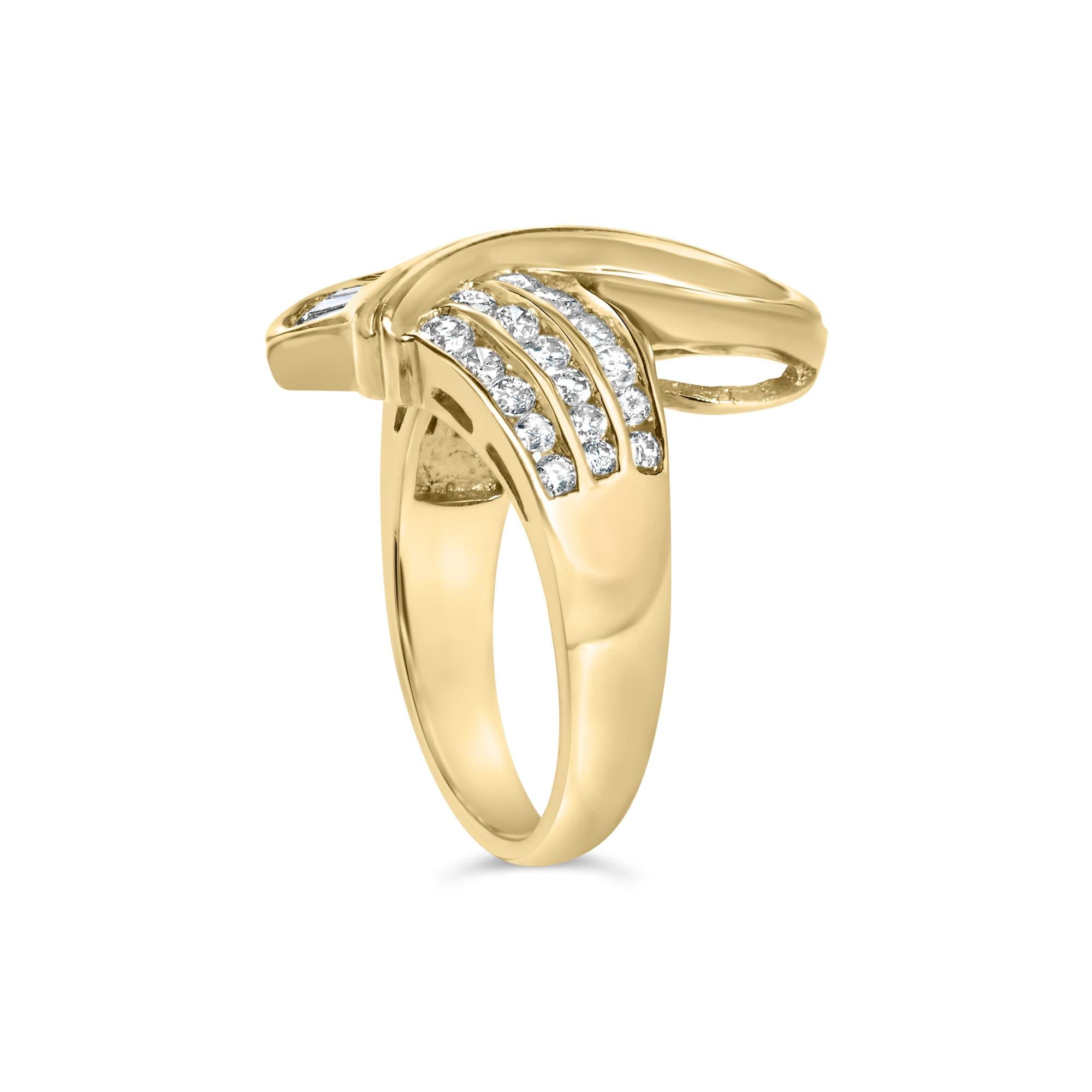 14K Yellow Gold 1 1/3 Cttw Channel Set Diamond Bypass Cocktail Ring (J-K Color, I1-I2 Clarity) - Ring Size 7 - Friggin Jewelry