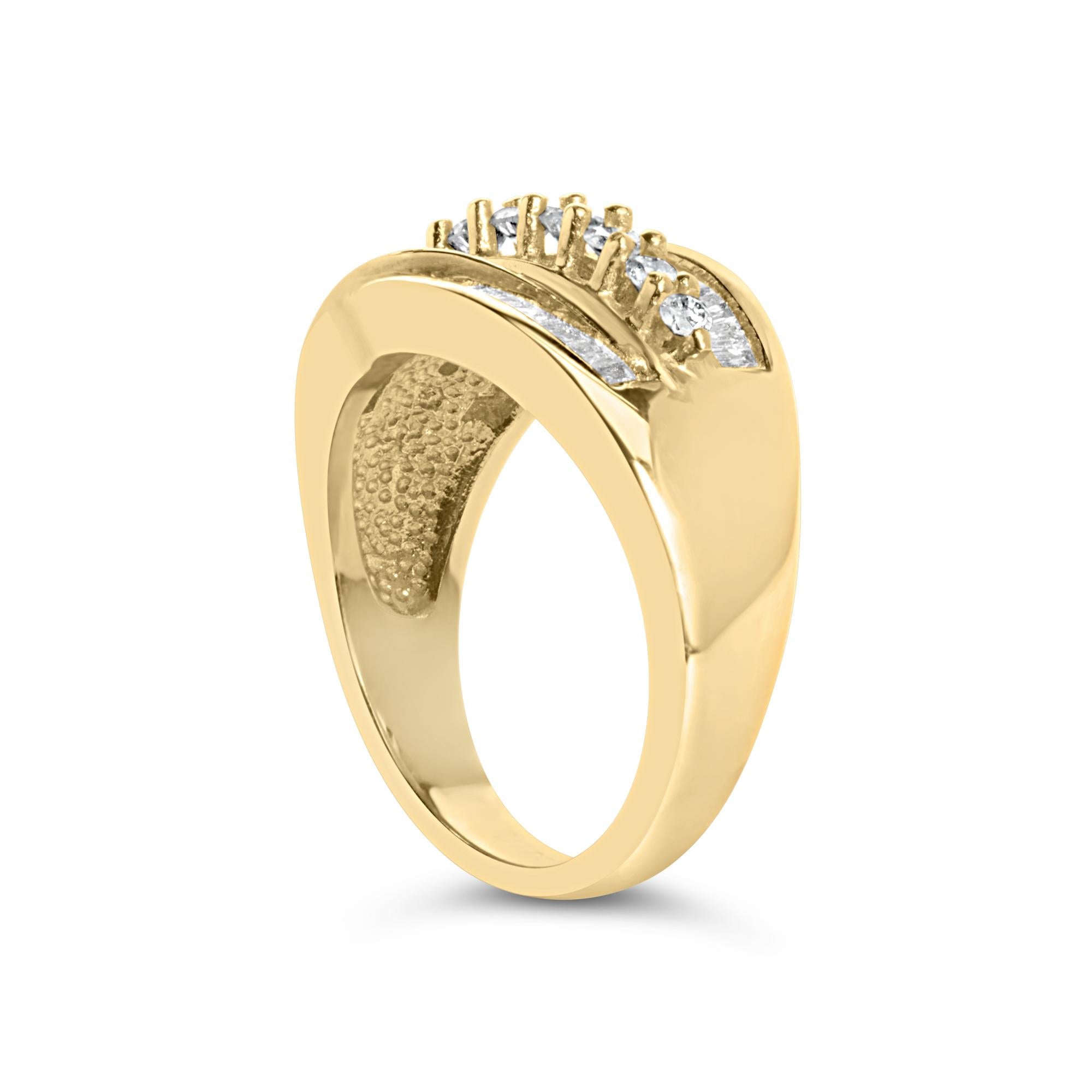 14K Yellow Gold 1.00 Cttw Diamond Cocktall Cluster 5 Stone Ring (H-I Color, SI1-I1 Clarity) - Ring Size 7 - Friggin Jewelry