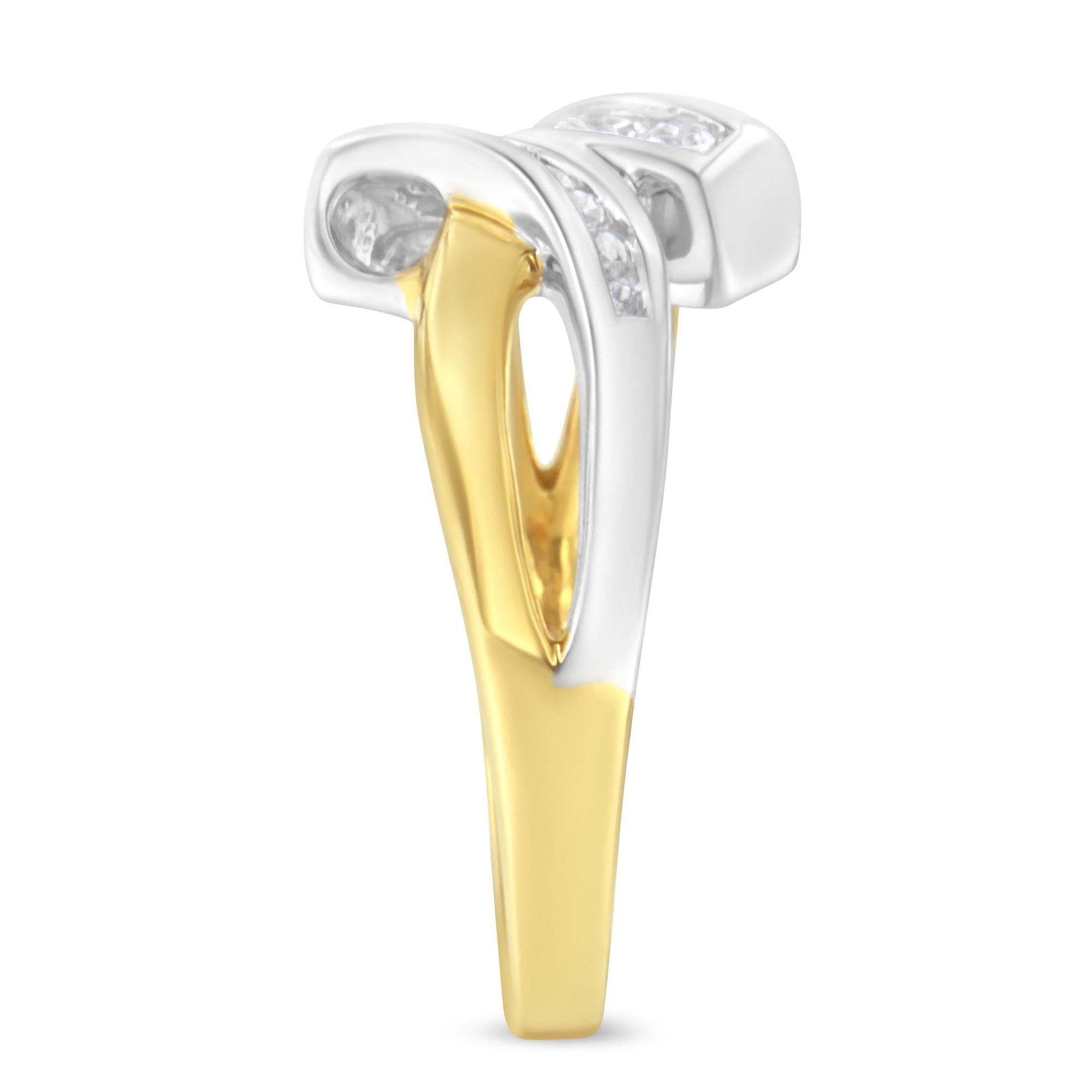 Anello bypass con diamanti incastonati a canale bicolore 10K (1/4 cttw, colore IJ, purezza I2) - Friggin Jewelry