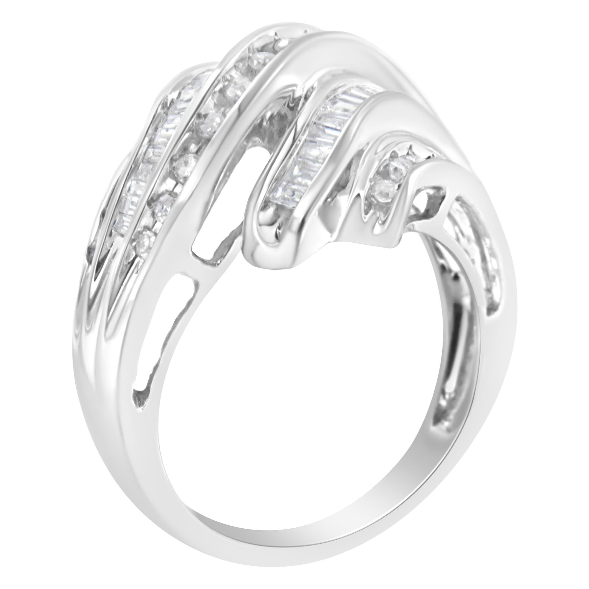 Anello in oro bianco 10 carati con diamanti taglio baguette e taglio rotondo (3/4 carati, colore HI, purezza SI2-I1) - Friggin Jewelry