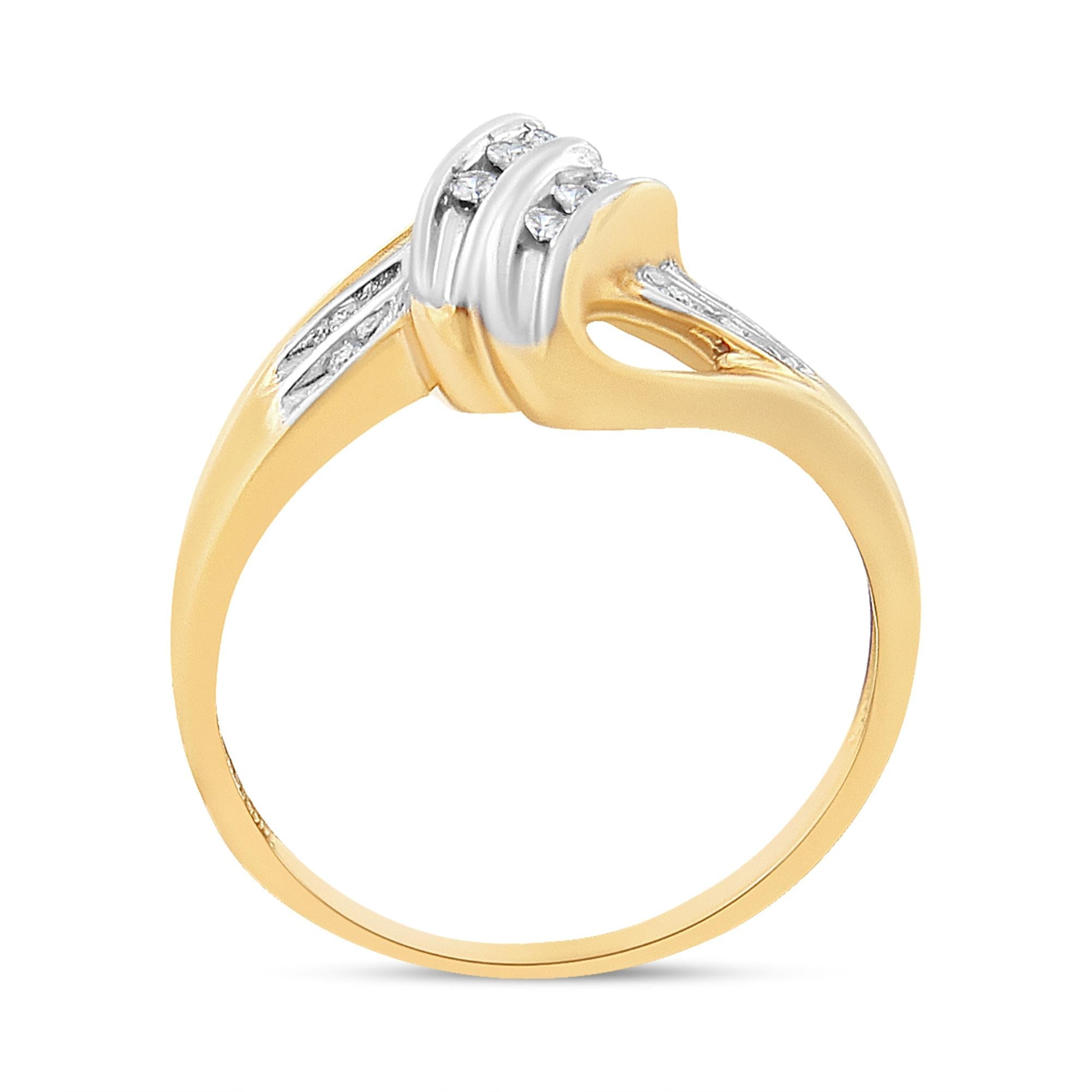 10K Yellow and White Gold 1/15 Cttw Round-Cut Diamond Bypass Ring (I2 Color, I-J Clarity) - Friggin Jewelry