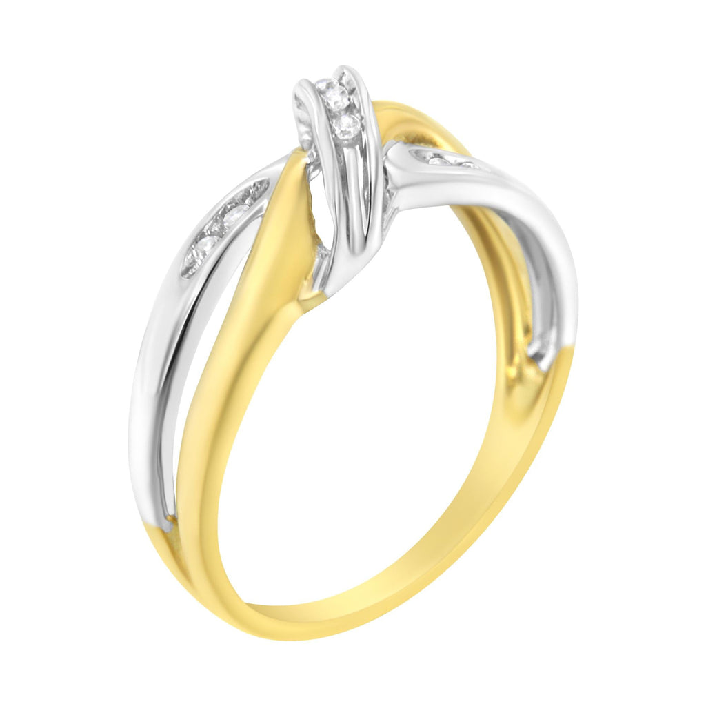 Anello bypass in oro giallo e bianco 10 carati con diamanti taglio rotondo da 1/20 ct (colore I2, purezza IJ) - Friggin Jewelry