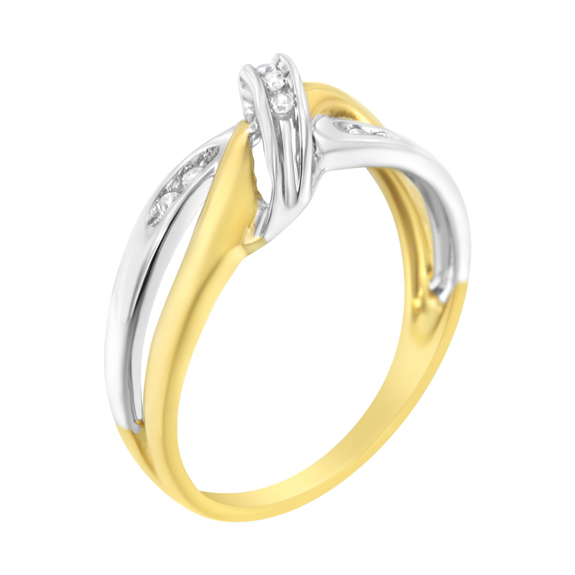 Anello bypass in oro giallo e bianco 10 carati con diamanti taglio rotondo da 1/20 ct (colore I2, purezza IJ) - Friggin Jewelry