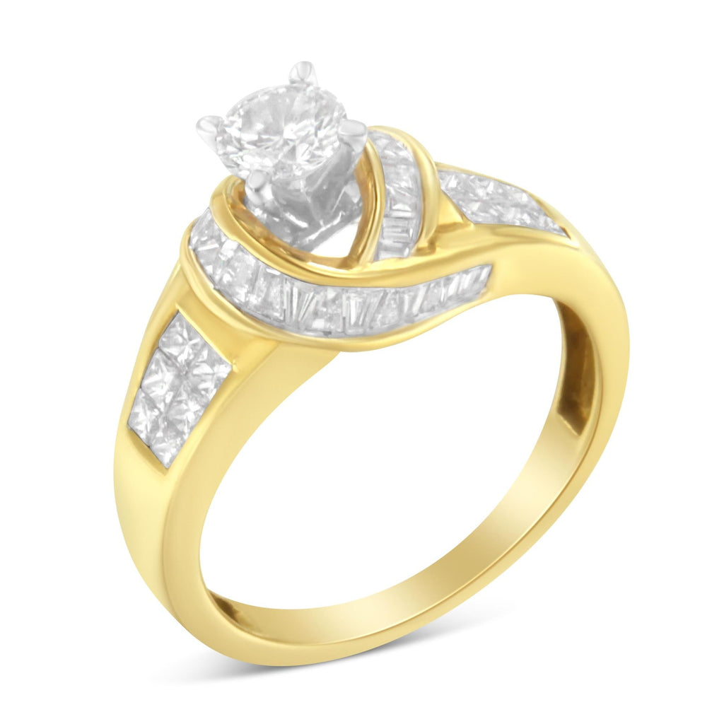 14K Two-Toned Gold Round, Baguette and Princess Cut Diamond Ring (1 1/8 Cttw, H-I Color, SI2-I1 Clarity) - Friggin Jewelry