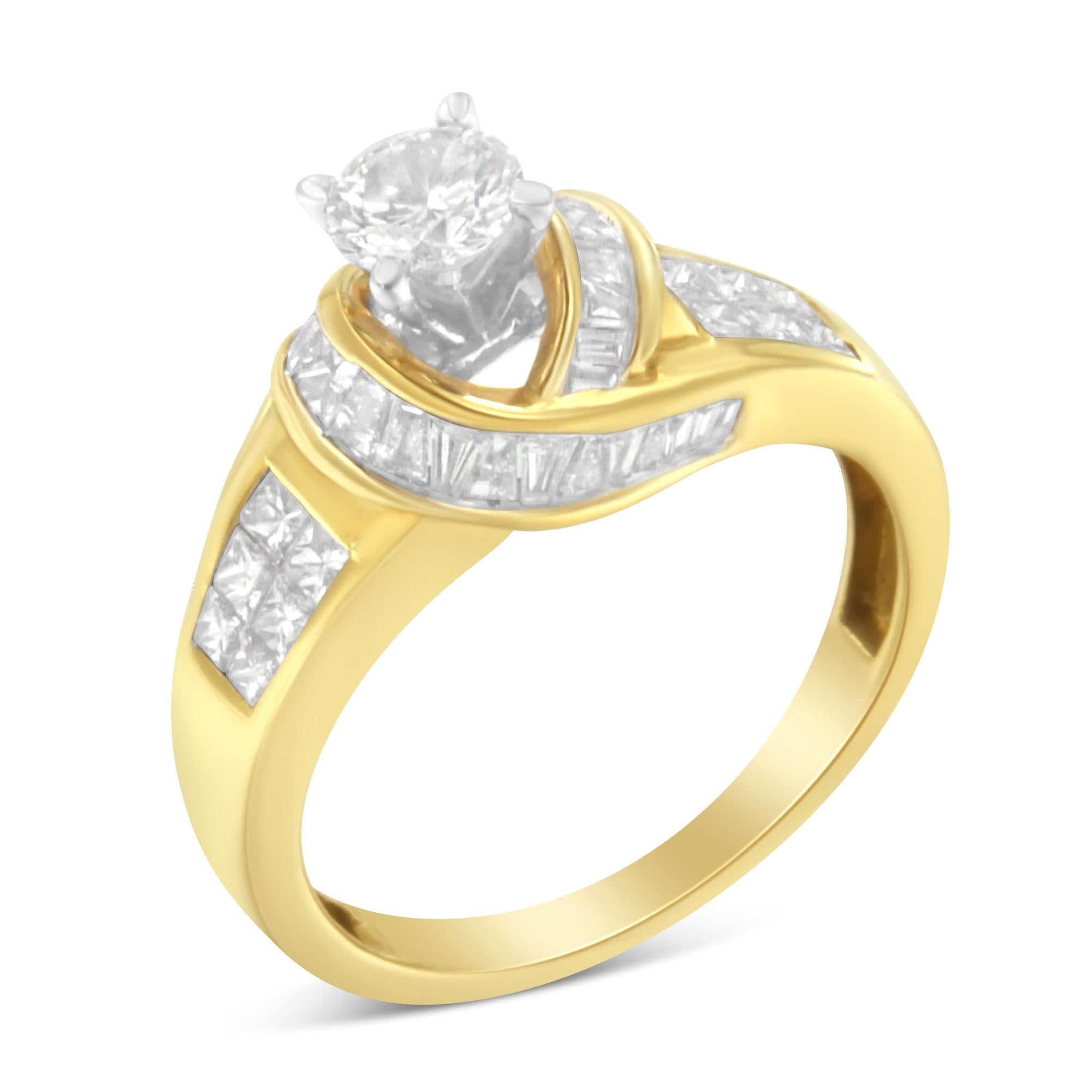 14K Two-Toned Gold Round, Baguette and Princess Cut Diamond Ring (1 1/8 Cttw, H-I Color, SI2-I1 Clarity) - Friggin Jewelry