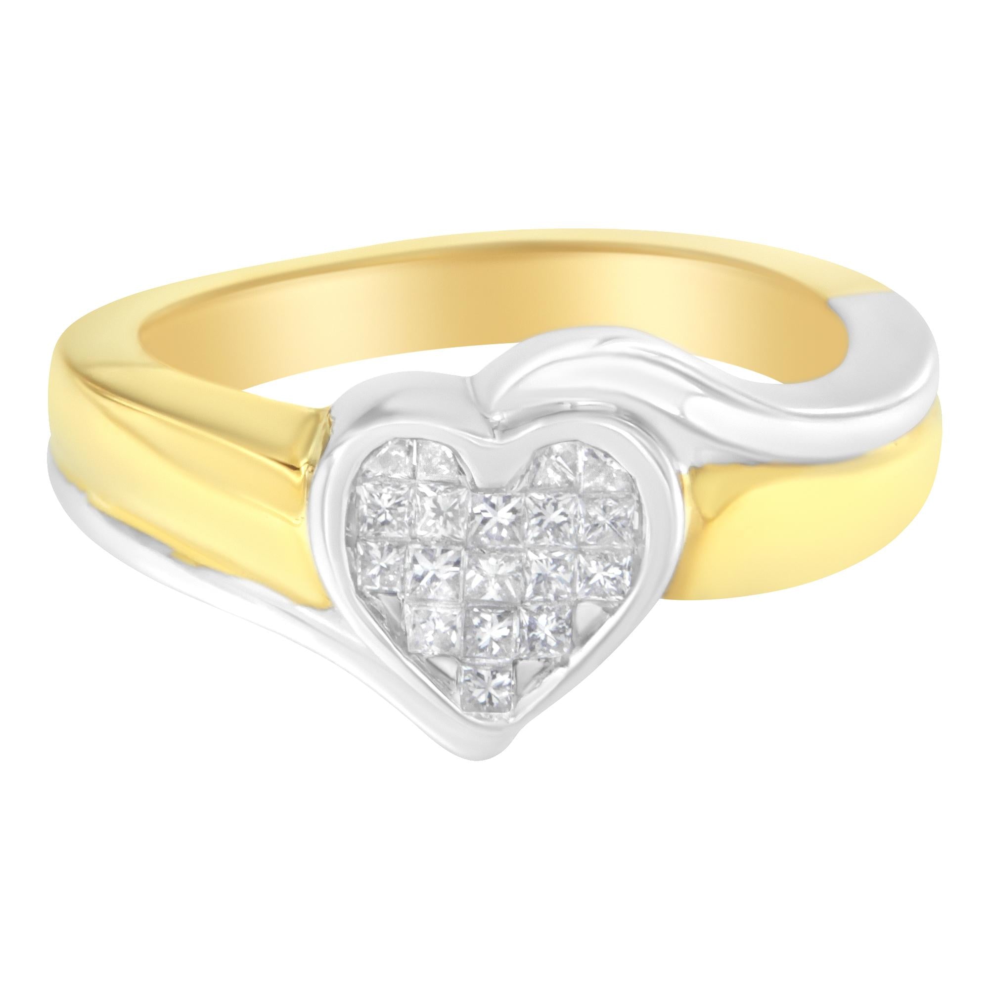 14K Two-Toned Gold Princess-Cut Diamond Heart Promise Ring (1/4 Cttw, H-I Color, I1-I2 Clarity) - Friggin Jewelry