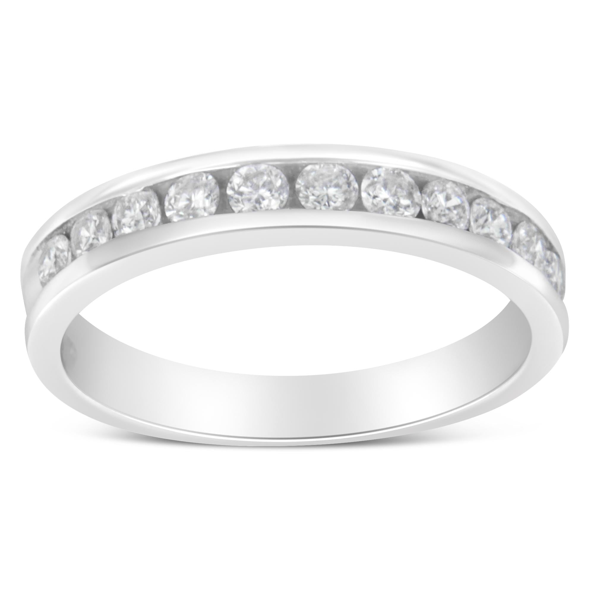 IGI Certified 1/2 Cttw Round Brilliant Cut Diamond 18K White Gold Channel Set Eternity Style Wedding Band Ring (H-I Color, I1-I2 Clarity) - Friggin Jewelry