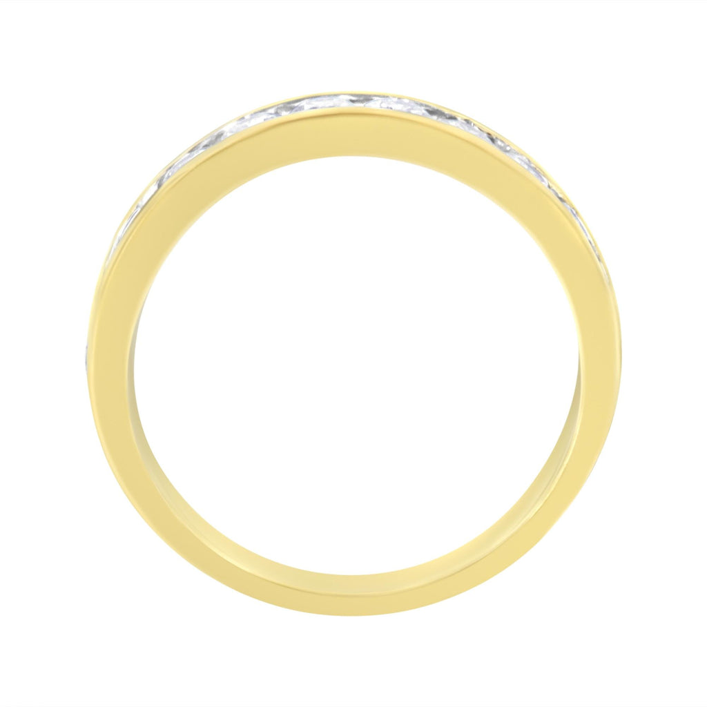 Anillo de aniversario/boda en oro amarillo de 18 quilates con certificación IGI, 1,0 cttw, diamantes de talla redonda engastados en canal y 11 piedras (color IJ, claridad I1-I2) - Friggin Jewelry