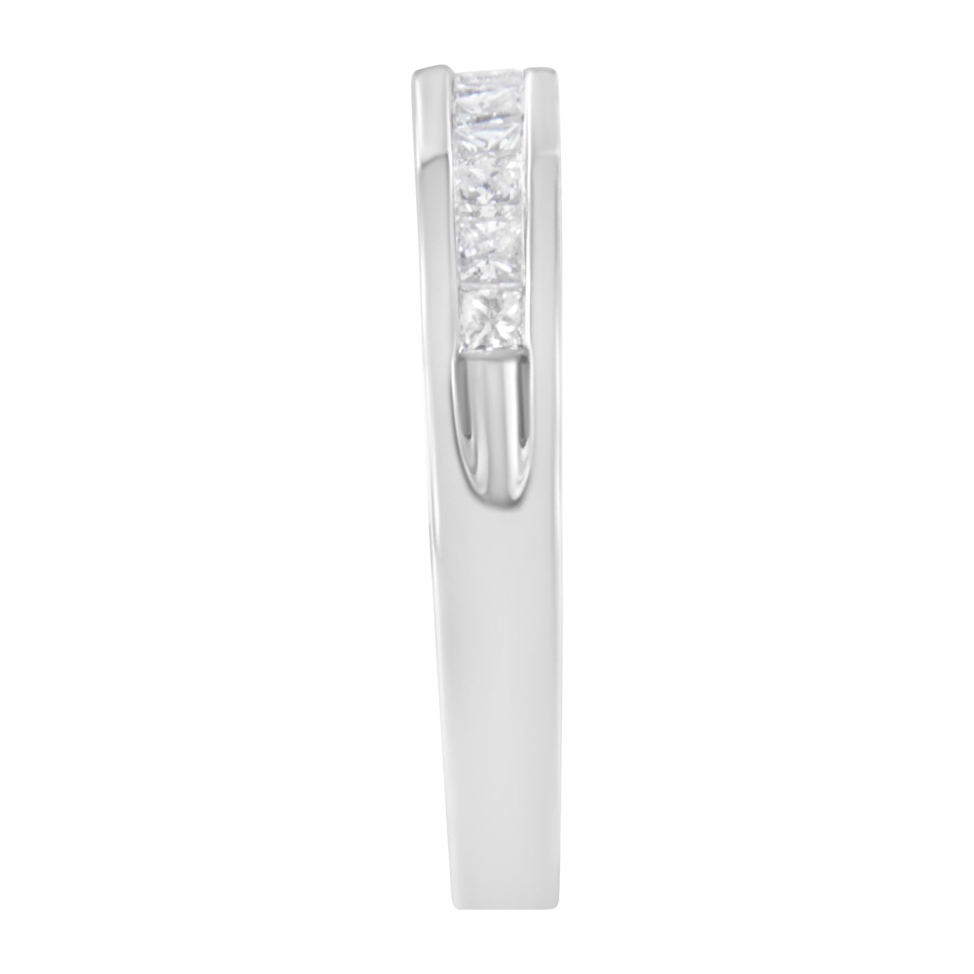 .925 Sterling Silver 1/2 Cttw Princess-Cut Diamond Channel-Set Half-Eternity Wedding or Anniversary Band Ring (H-I Color, I2 Clarity) - Friggin Jewelry