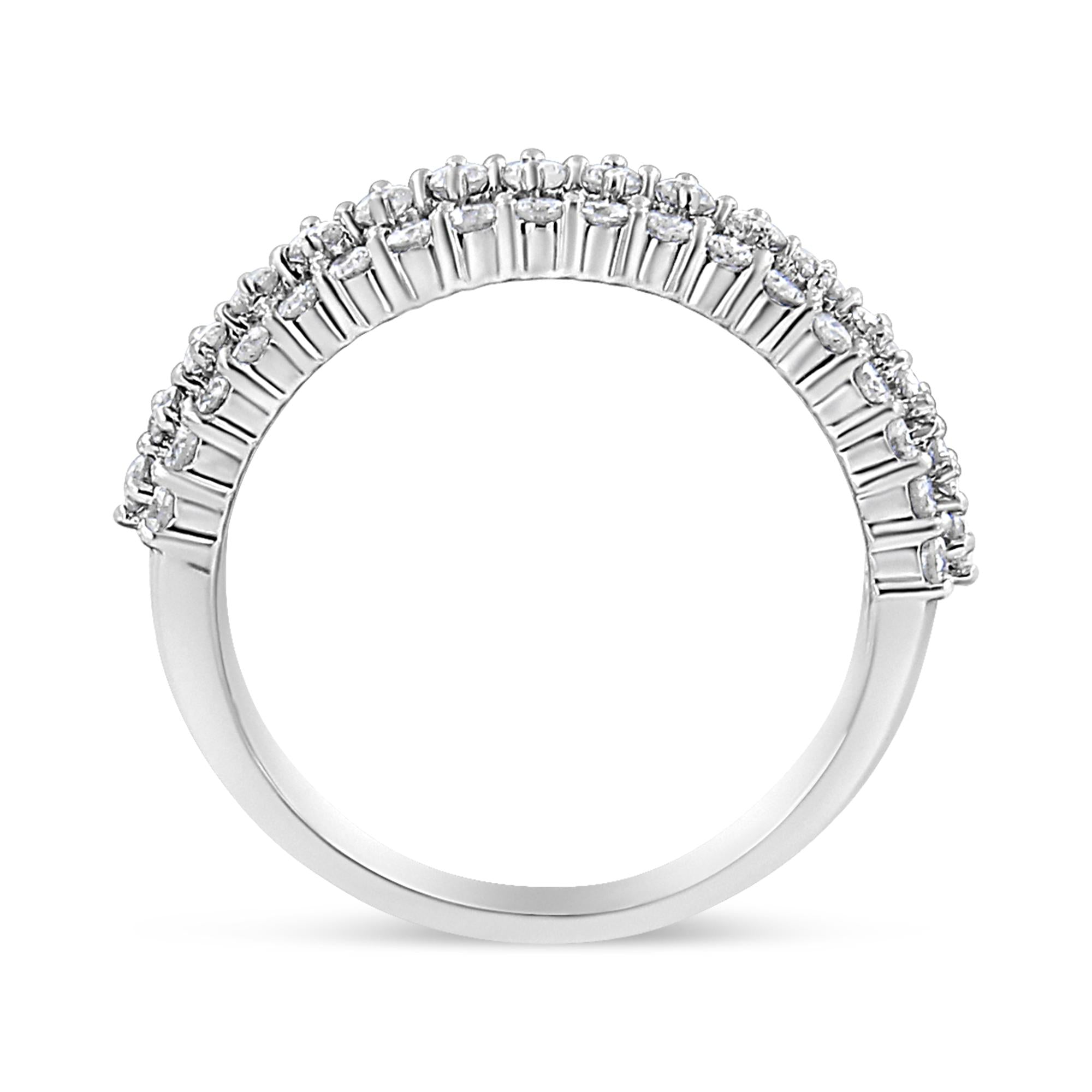 14K White Gold 1.0 Cttw Prong Set Round Diamond Split Shank Three Row Band Ring (H-I Color, I2-I3 Clarity) - Friggin Jewelry