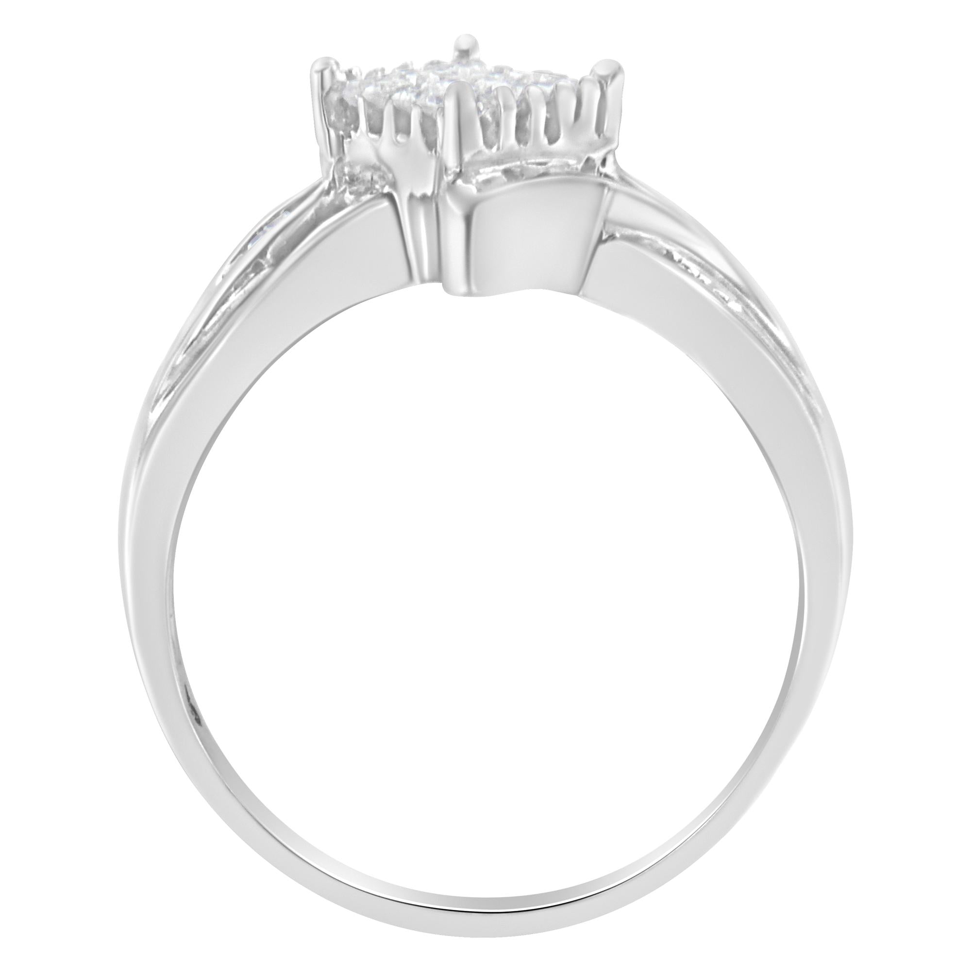 10K White Gold 1/3 Cttw Princess and Baguette Cut Diamond Bypass Style Cocktail Ring (I-J Color, I1-I2 Clarity) - Friggin Jewelry