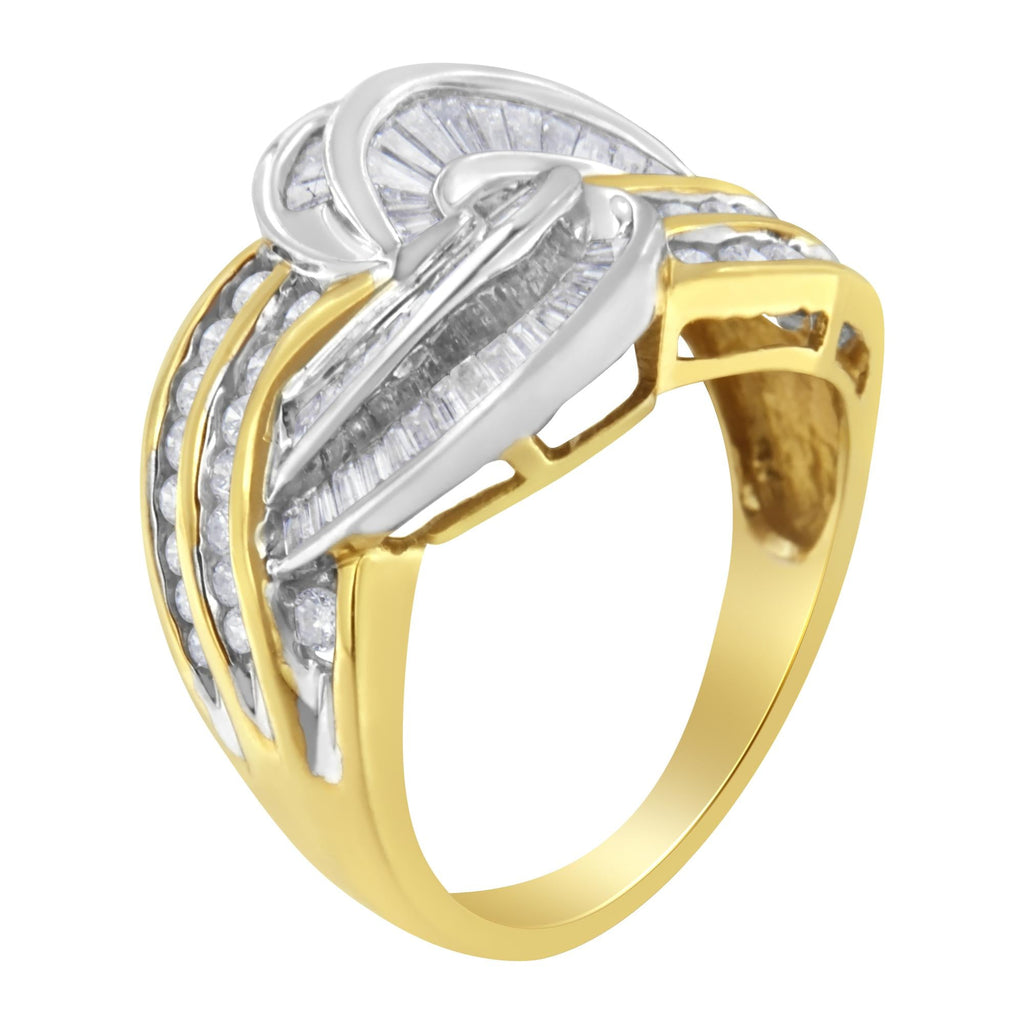 Anello bypass in oro bicolore 10 carati con diamanti (1 carato, colore HI, purezza SI1-SI2) - Friggin Jewelry