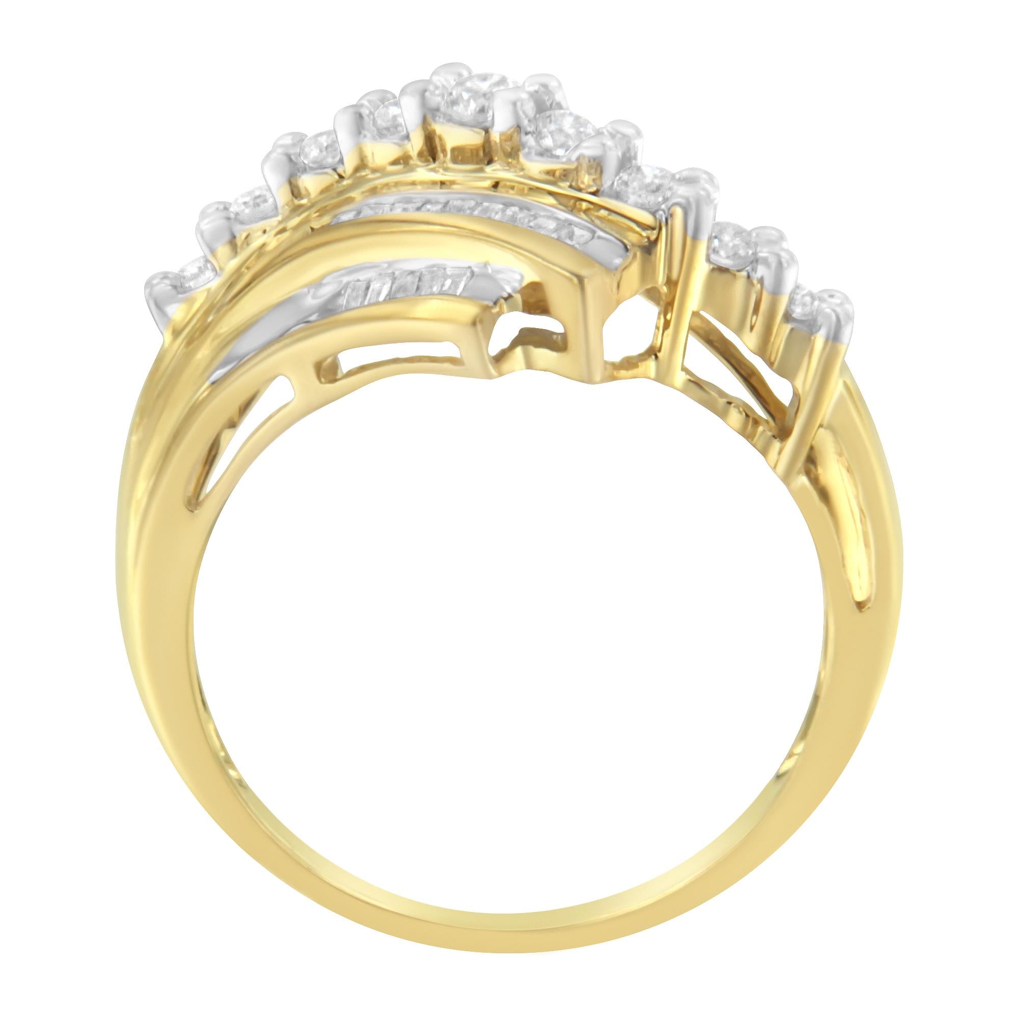 10K Yellow Gold Round and Baguette Diamond-Cut Ring (1/2 Cttw, I-J Color, I1-I2 Clarity) - Friggin Jewelry