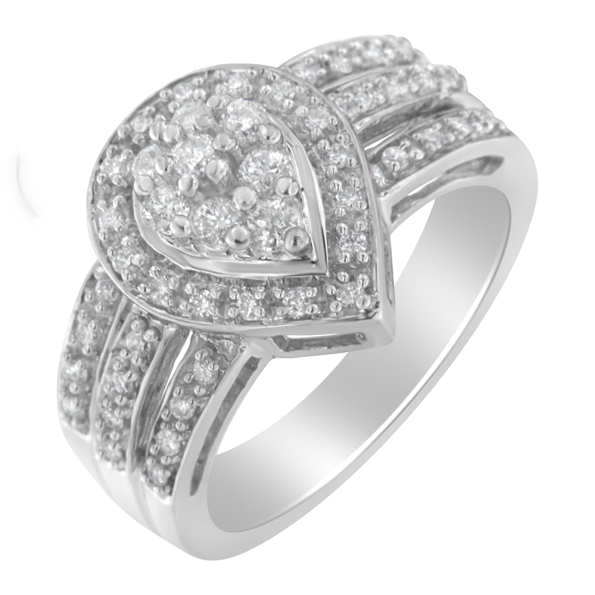10K White Gold Diamond Cocktail Teardrop Ring (1/2 Cttw, H-I Color, SI2-I1 Clarity) - Friggin Jewelry
