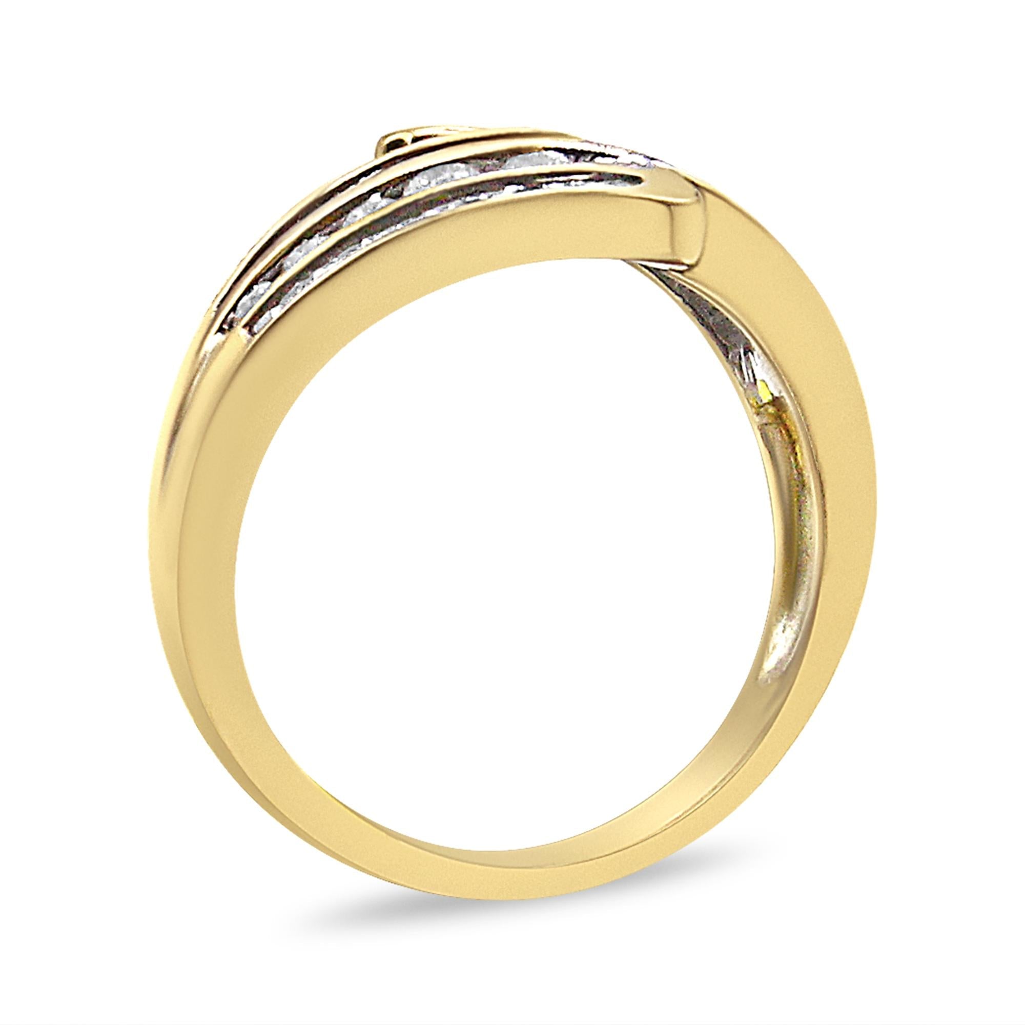 10K Yellow Gold 1 Cttw Round and Baguette-Cut Diamond Multi Row Bypass Ring Band (H-I Color, I1-I2 Clarity) - Friggin Jewelry