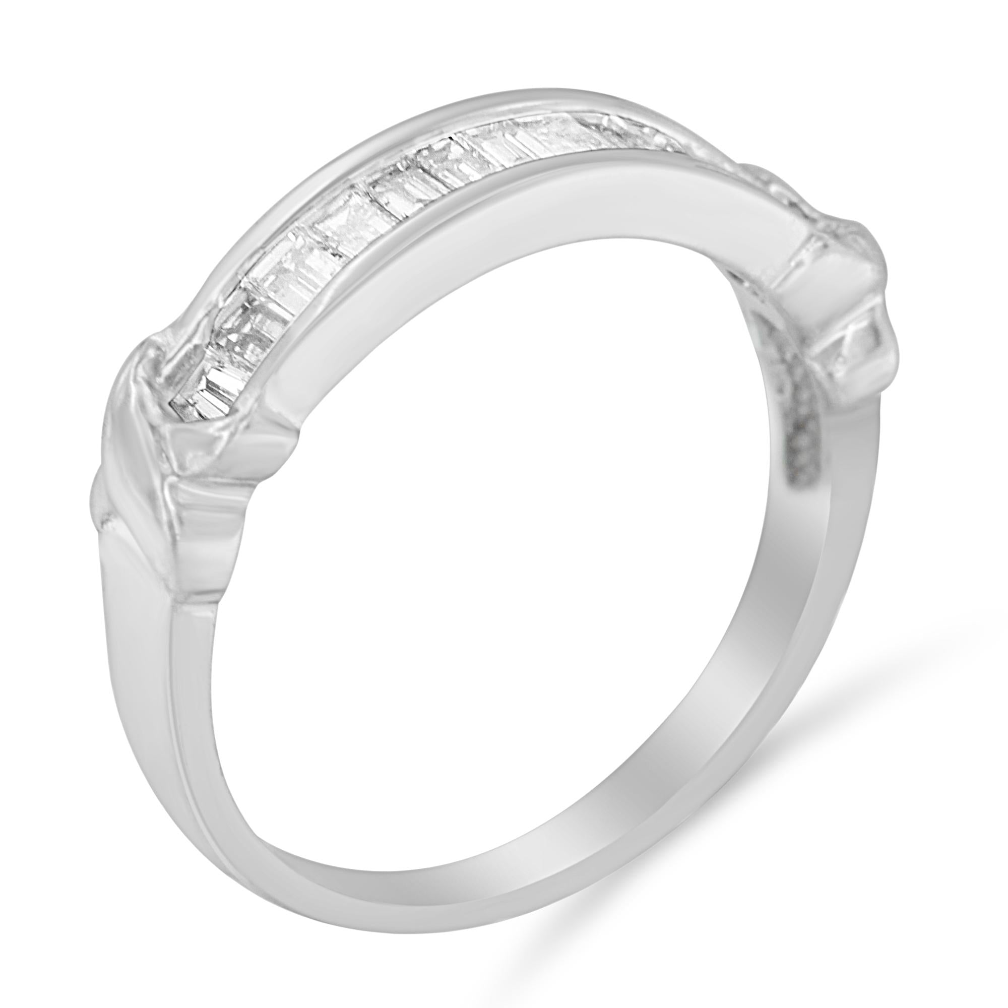 .925 Sterling Silver 1/2 Cttw Baguette Cut Diamond Channel Set X-Station Wedding Ring (H-I Color, I1-I2 Clarity) - Friggin Jewelry