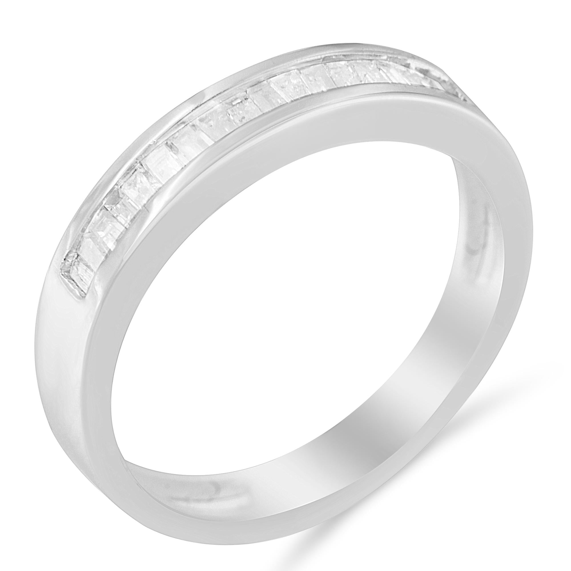 .925 Sterling Silver 1/3 Cttw Baguette Cut Diamond Channel Set Stackable Wedding Ring - Friggin Jewelry