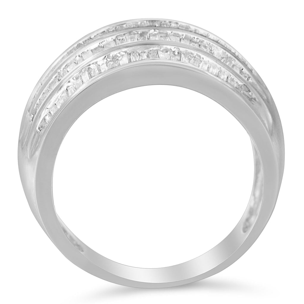.925 Sterling Silver 1.0 Cttw Baguette-Cut Diamond 6-Row Channel Set Domed Tapered Cocktail Fashion Ring (H-I Color, I2-I3 Clarity) - Friggin Jewelry