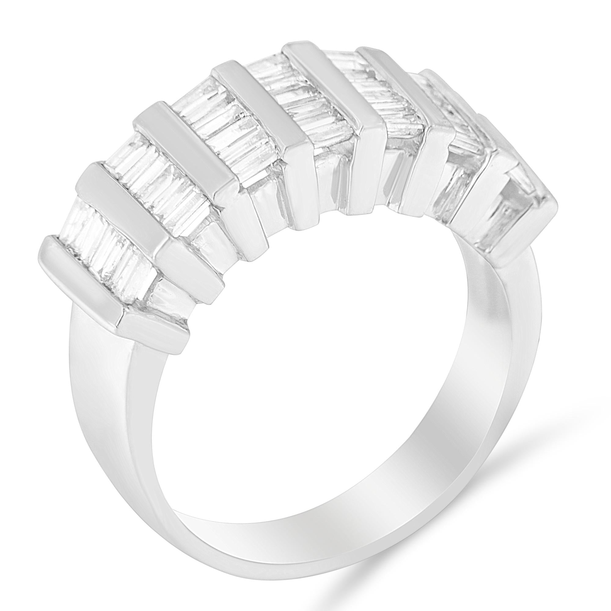 .925 Sterling Silver 1.0 Cttw Baguette Cut Diamond Vertical Channel Fluted Multi-Row Unisex Fashion Wedding Ring (H-I Color, I1-I2 Clarity) - Friggin Jewelry