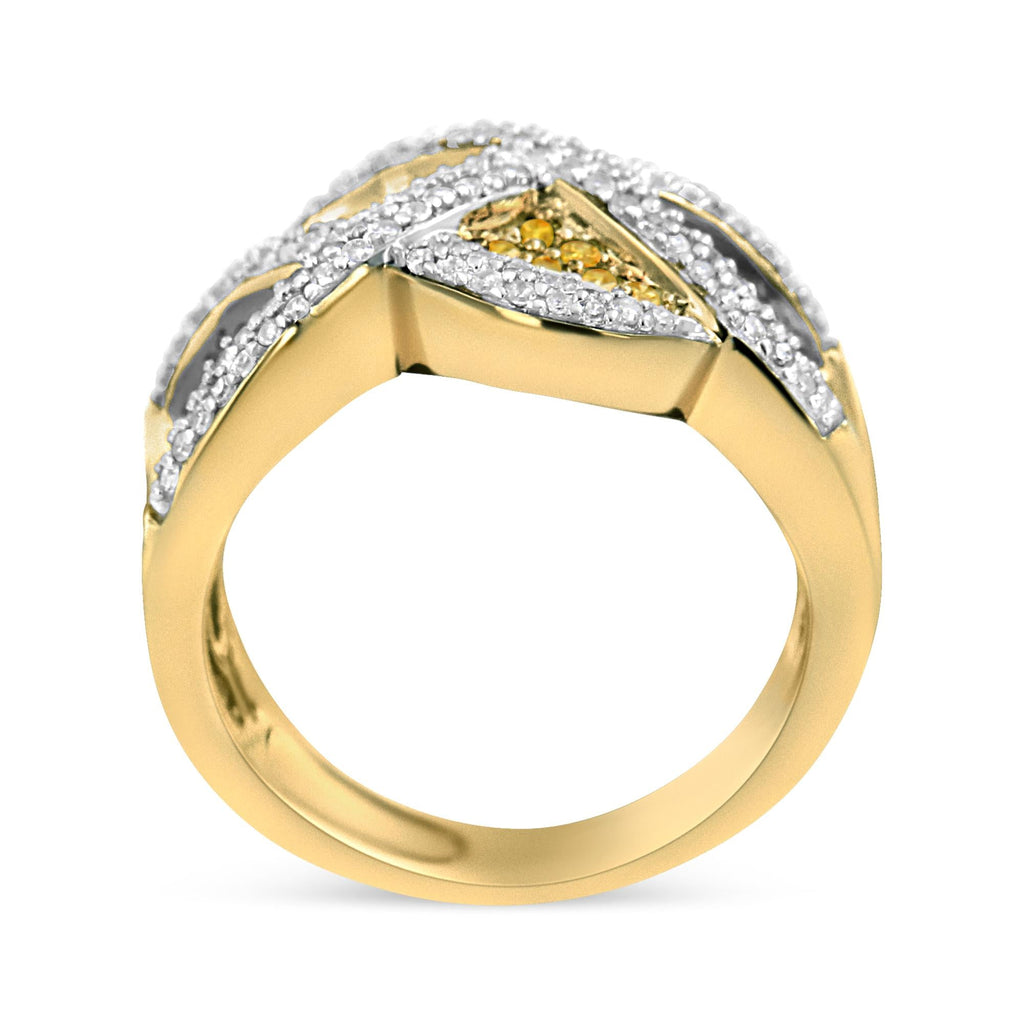14K Yellow Gold 3/4 Cttw Champagne, Yellow and Round-Cut Diamond Ring (I-J Color, I2-I3 Clarity) - Friggin Jewelry