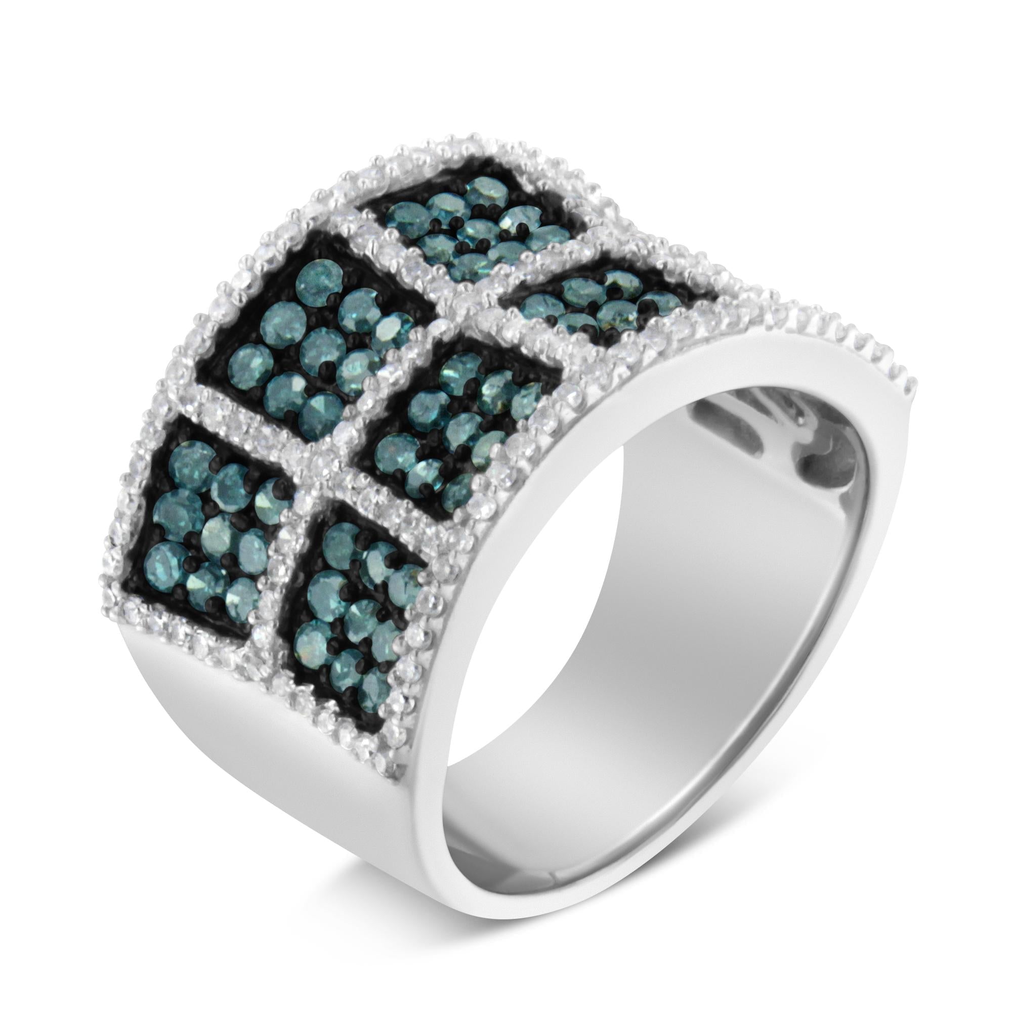14K White Gold White and Treated Blue Diamond Cocktail Ring (1 1/2 Cttw, H-I Color, I1-I2 Clarity) - Friggin Jewelry